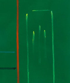 Directions - paesaggio vibrante, verde, minimalista, astratto, acrilico su tela