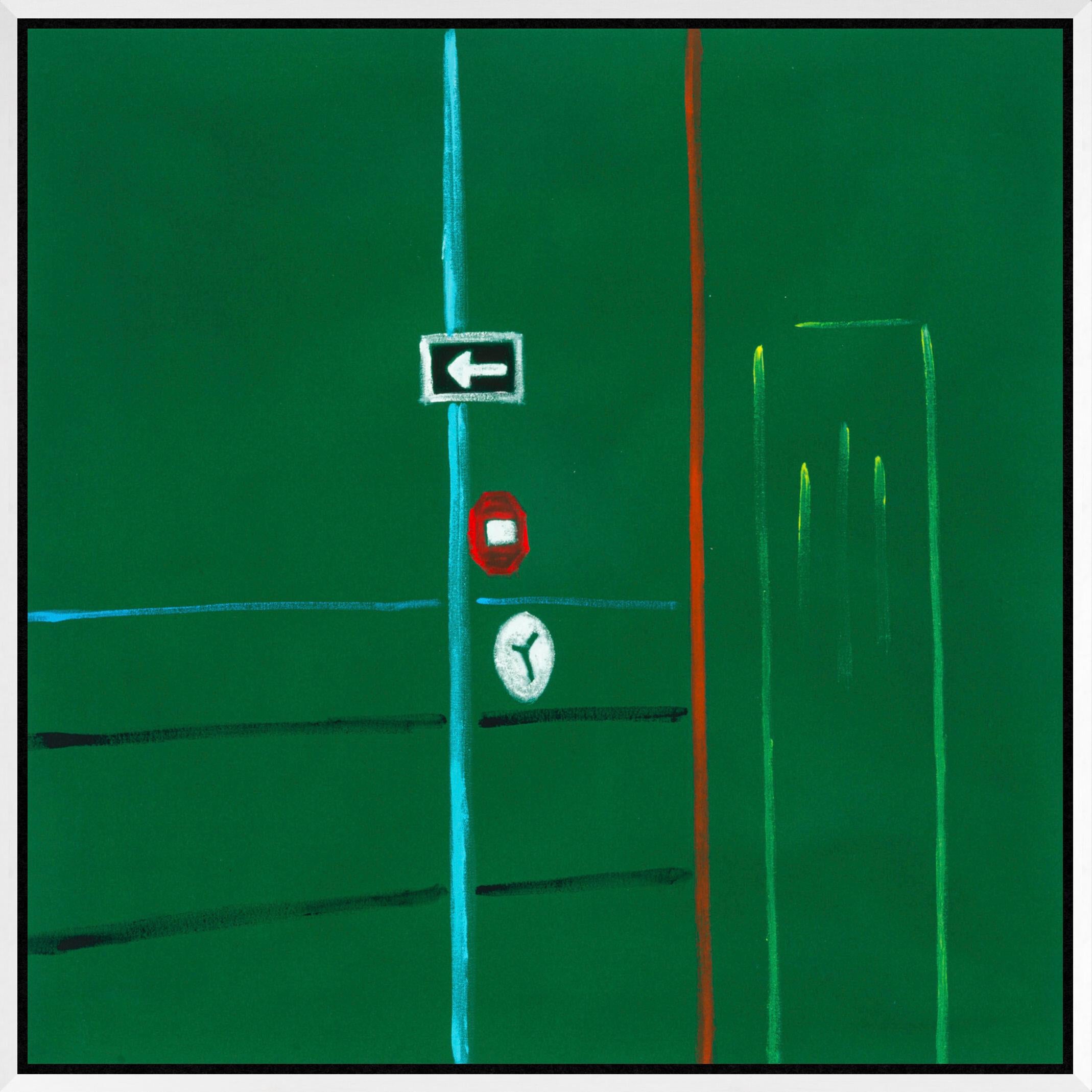 Directions - paysage abstrait, vert, minimaliste, acrylique sur toile en vente 2