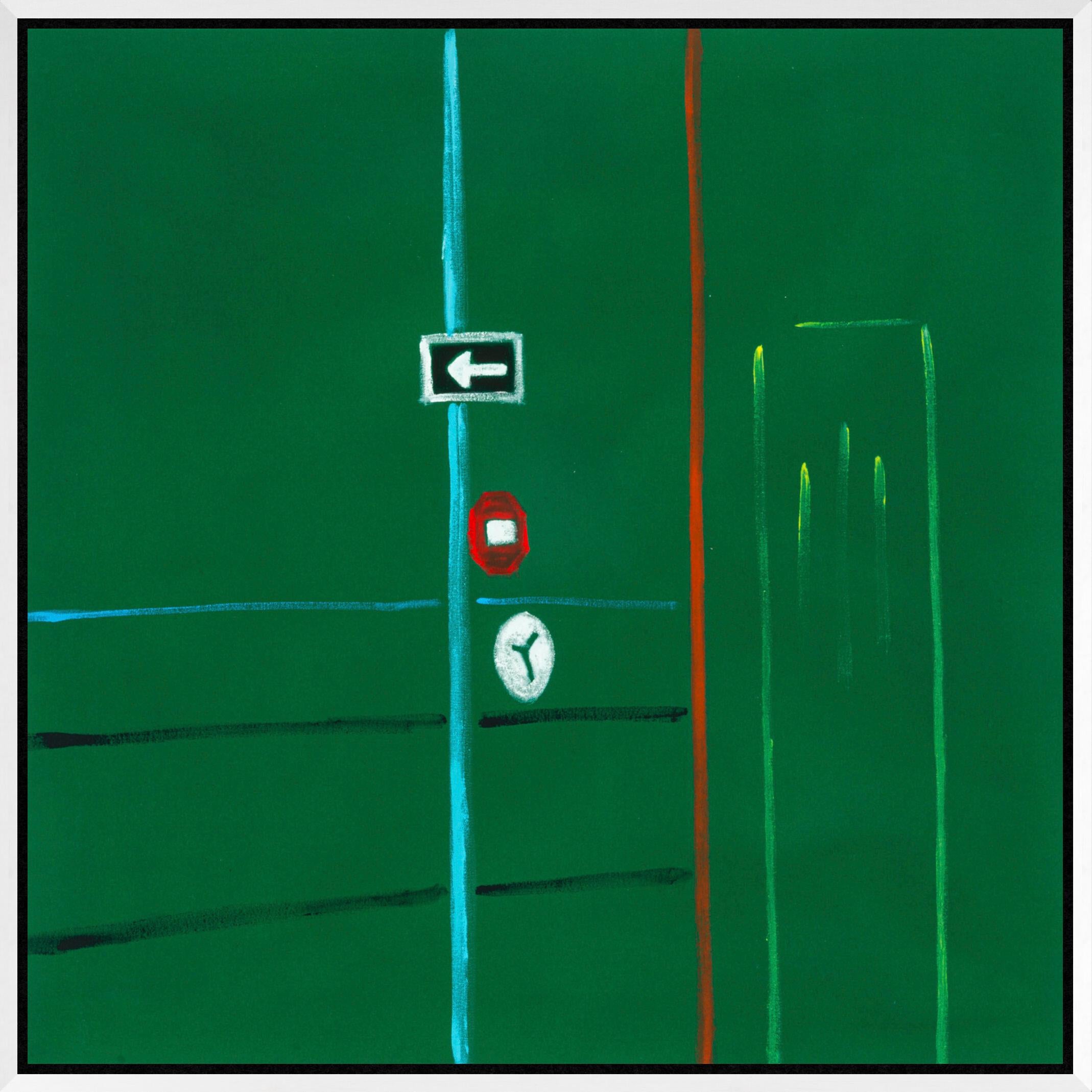 Direcciones - paisaje vibrante, verde, minimalista y abstracto, acrílico sobre lienzo en venta 2