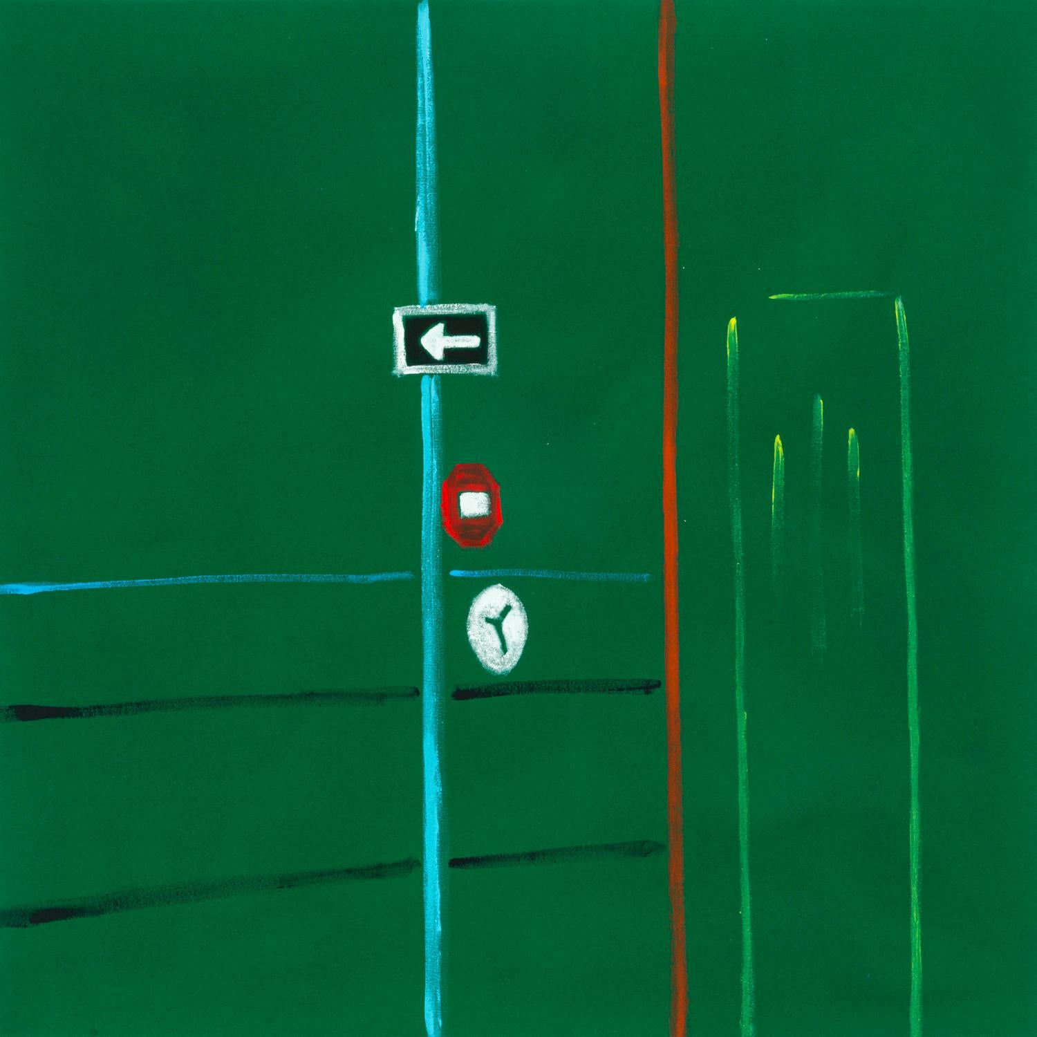 Directions - vibrant, green, minimalist, abstracted landscape, acrylic on canvas - Painting by Pat Service