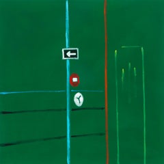 Directions - vibrant, green, minimalist, abstracted landscape, acrylic on canvas