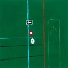 Directions – lebendige, grüne, minimalistische, abstrahierte Landschaft, Acryl auf Leinwand