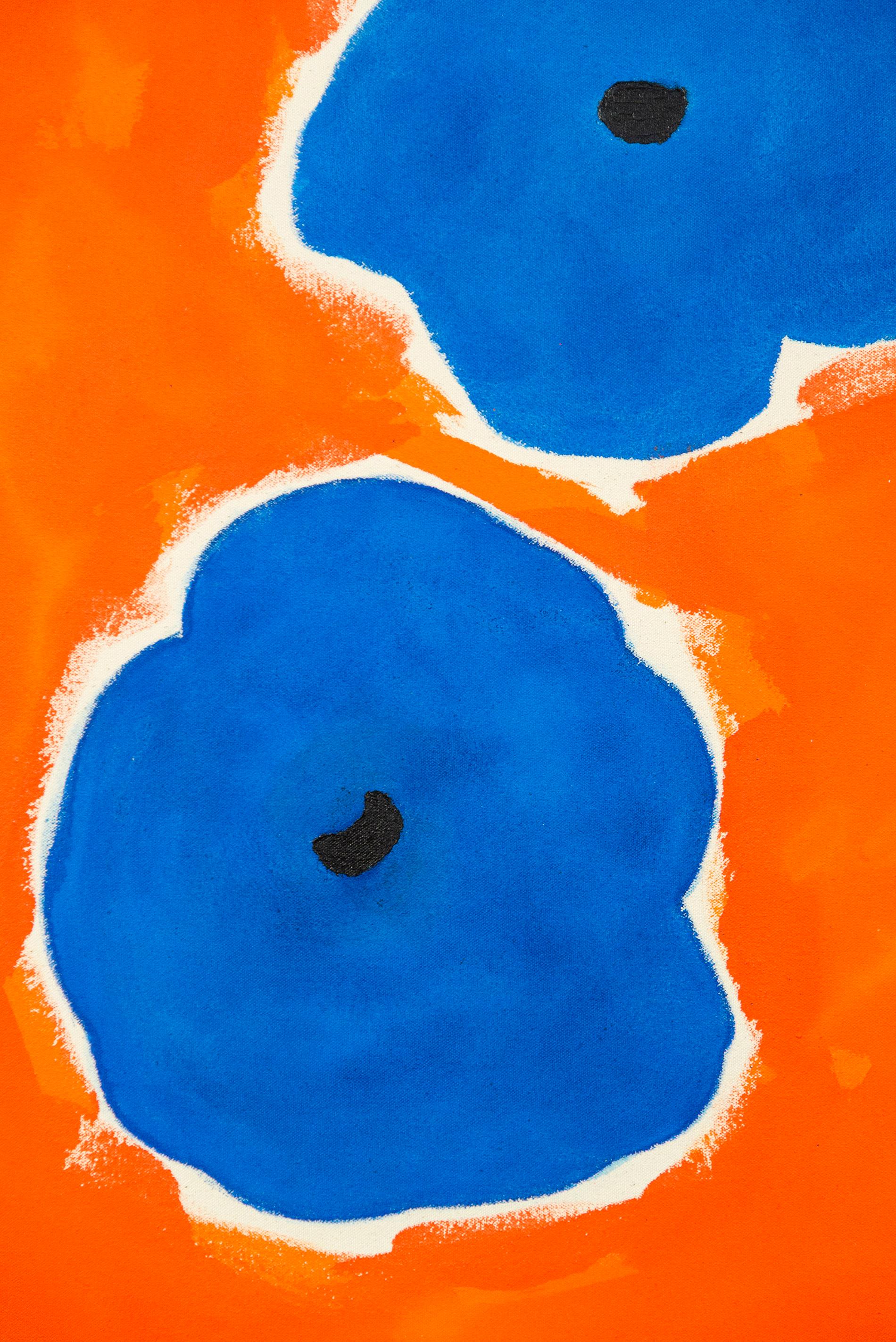 Cette peinture joyeuse et colorée est l'œuvre de l'un des meilleurs paysagistes canadiens, Pat Service.

Ici, le jardinier passionné utilise des couleurs audacieuses - bleu royal, noir et blanc sur un fond rouge vif - et des formes minimalistes pour