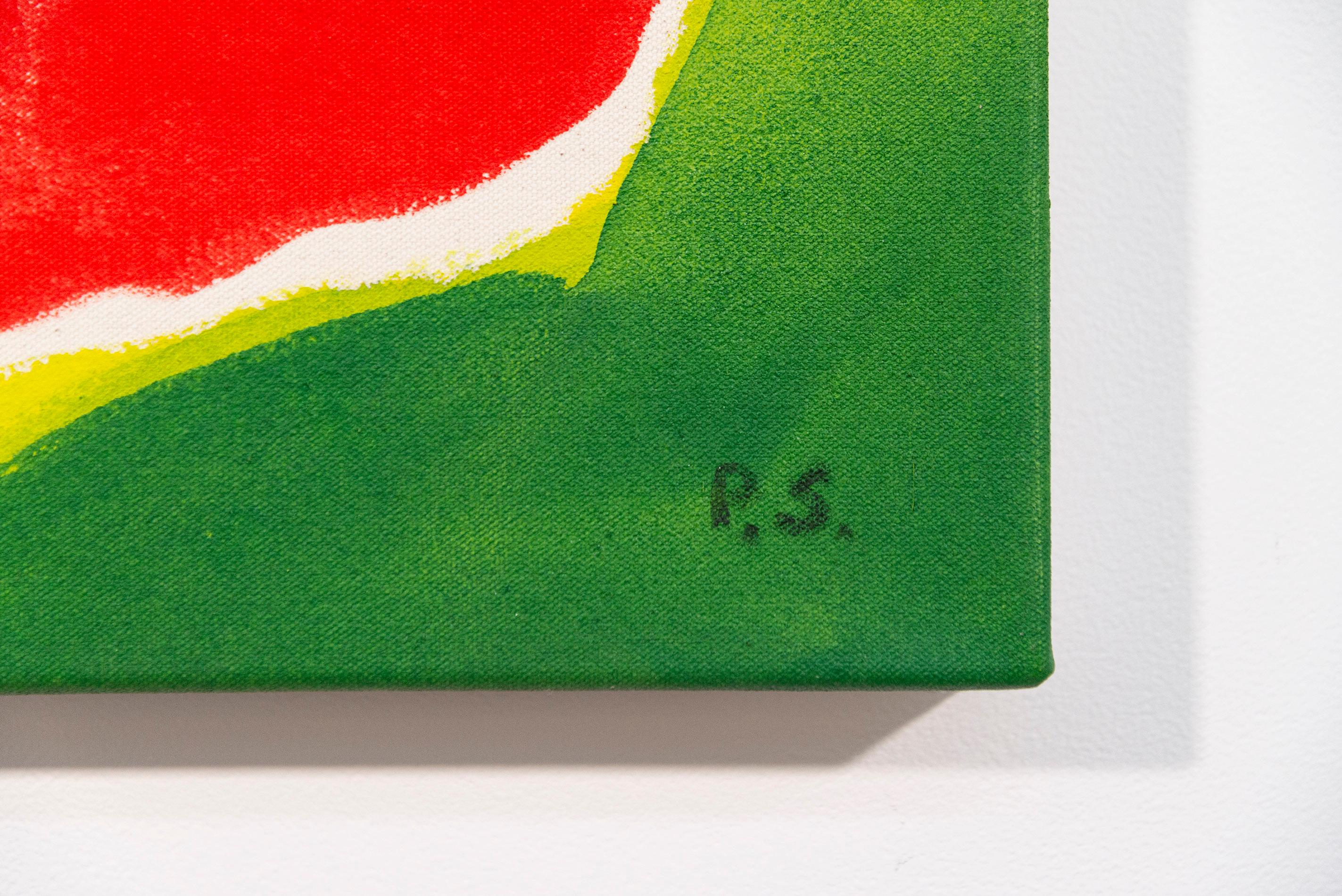Cinq Fleurs Rouge sur Vert - Couleur minimale, abstrait, floral, huile sur toile en vente 1