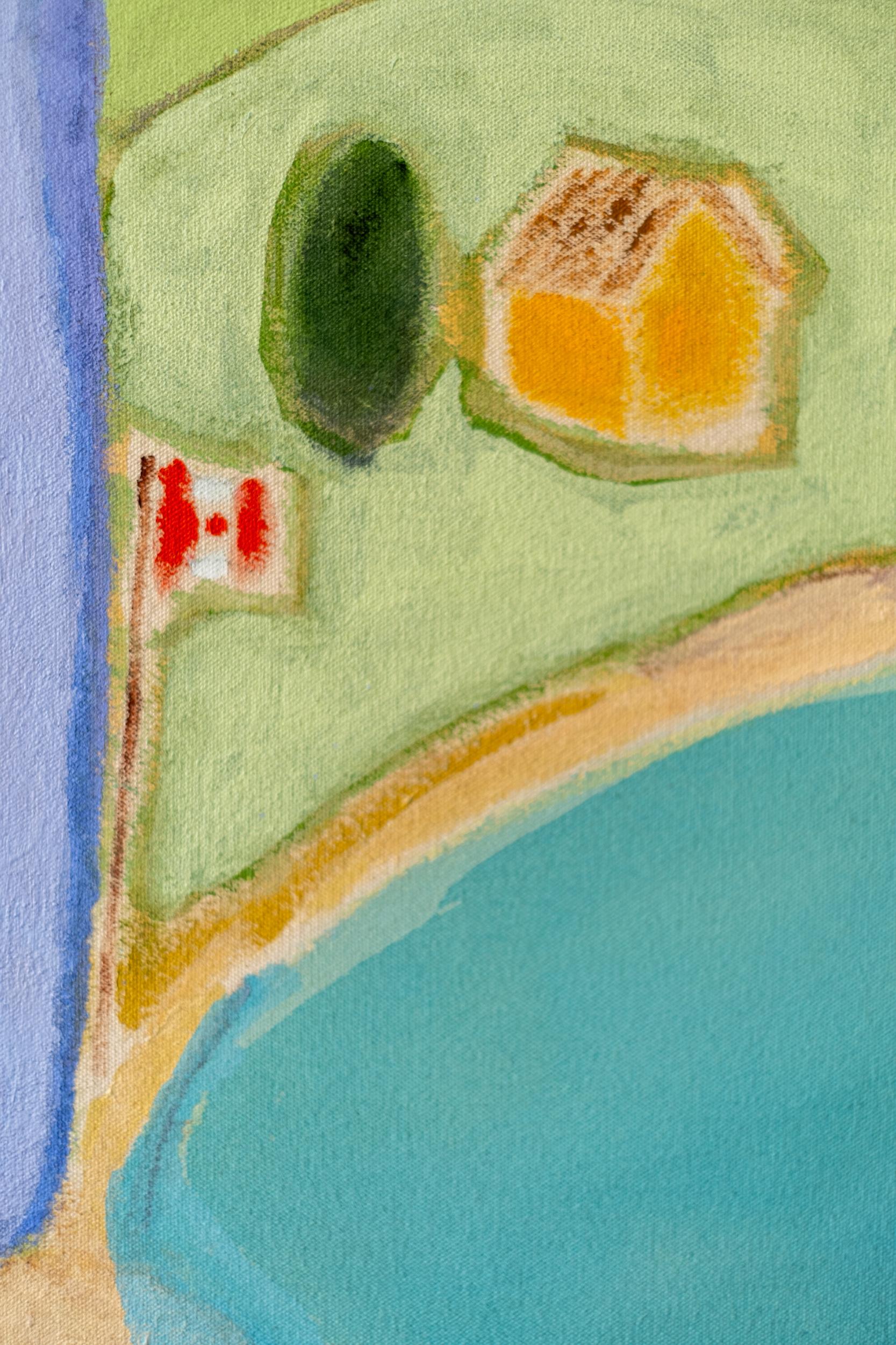 Cette peinture abstraite minimaliste d'un lac est de Pat Service.
 
Les couleurs de l'été, explorées sous une forme minimaliste, créent un paysage contemporain accueillant. Pat Service est considéré comme l'un des meilleurs artistes paysagistes du