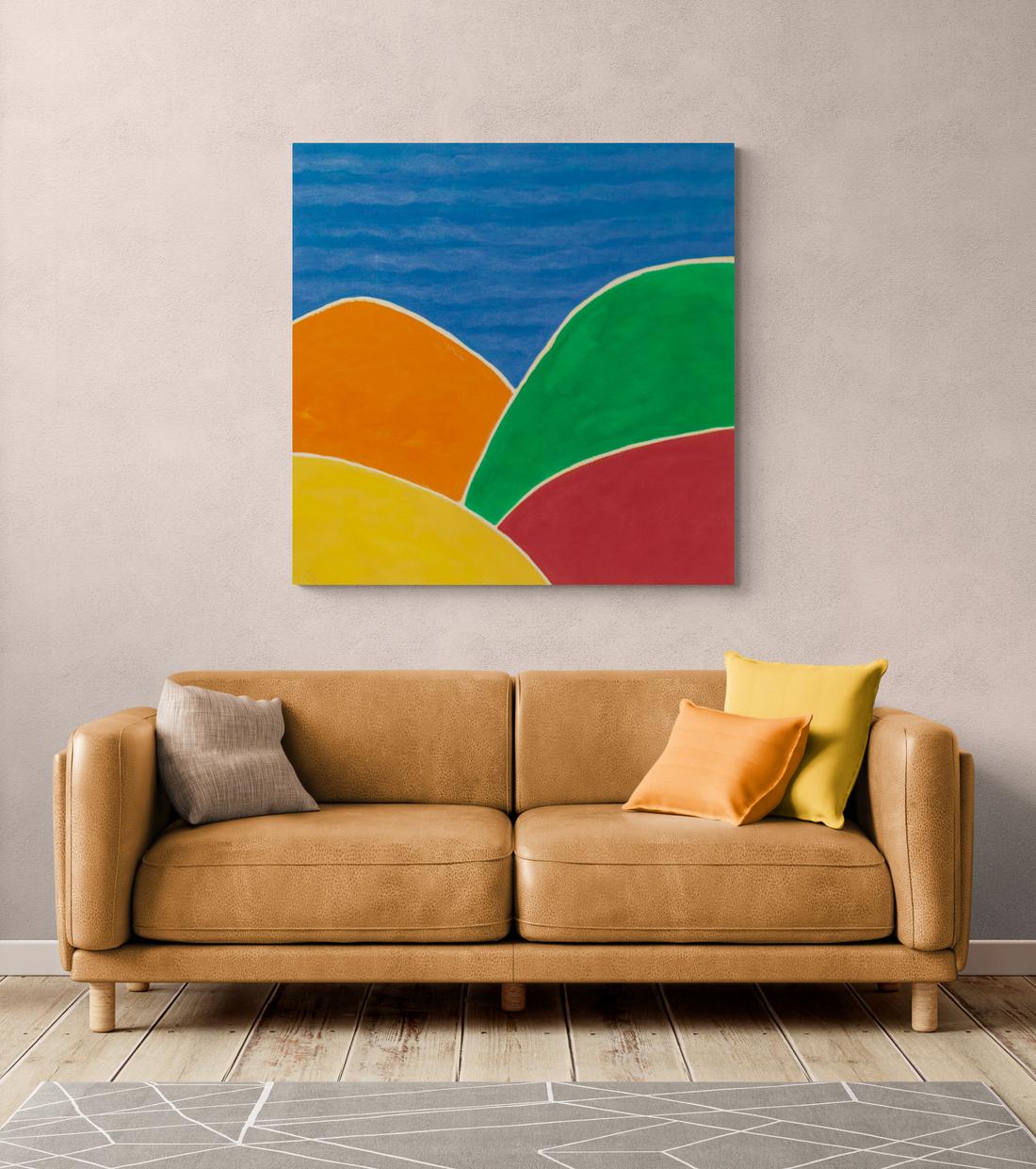 Four Hills - vibrant, minimalist, abstracted landscape, acrylic on canvas For Sale 3