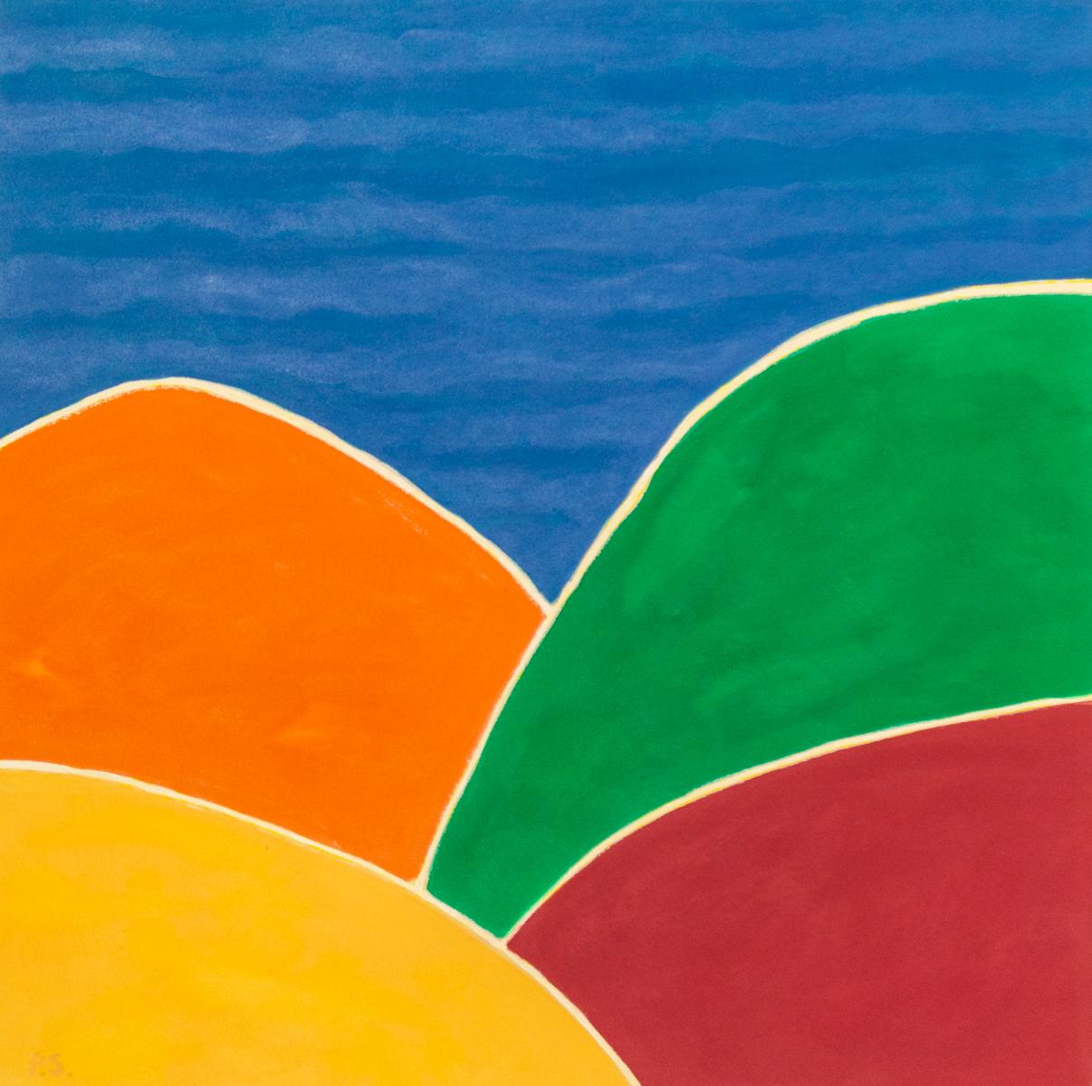 Pat Service Landscape Painting - Four Hills - vibrant, minimalist, abstracted landscape, acrylic on canvas
