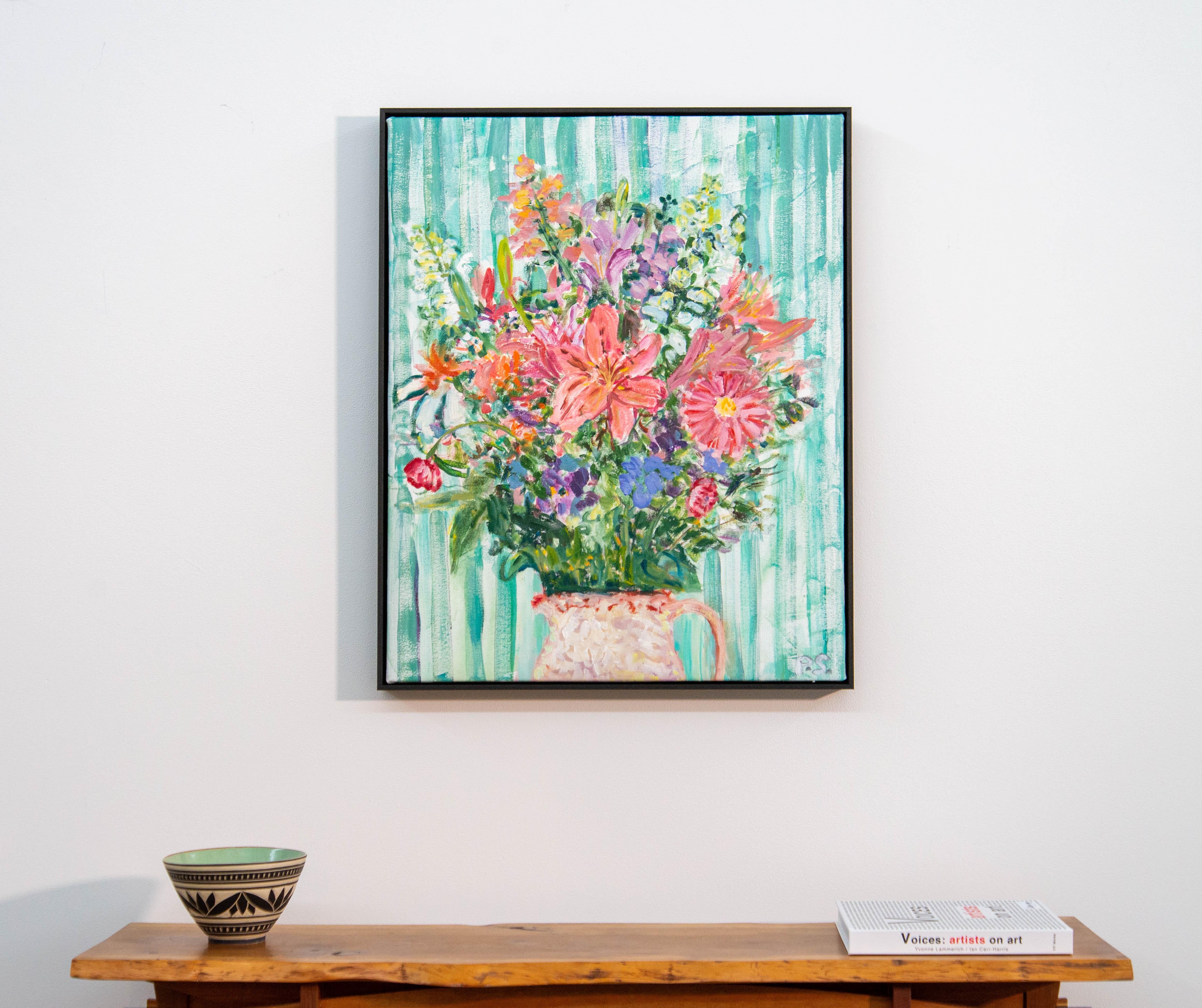 Fresh Flowers - contemporary, floral still life, acrylic and oil on canvas For Sale 8