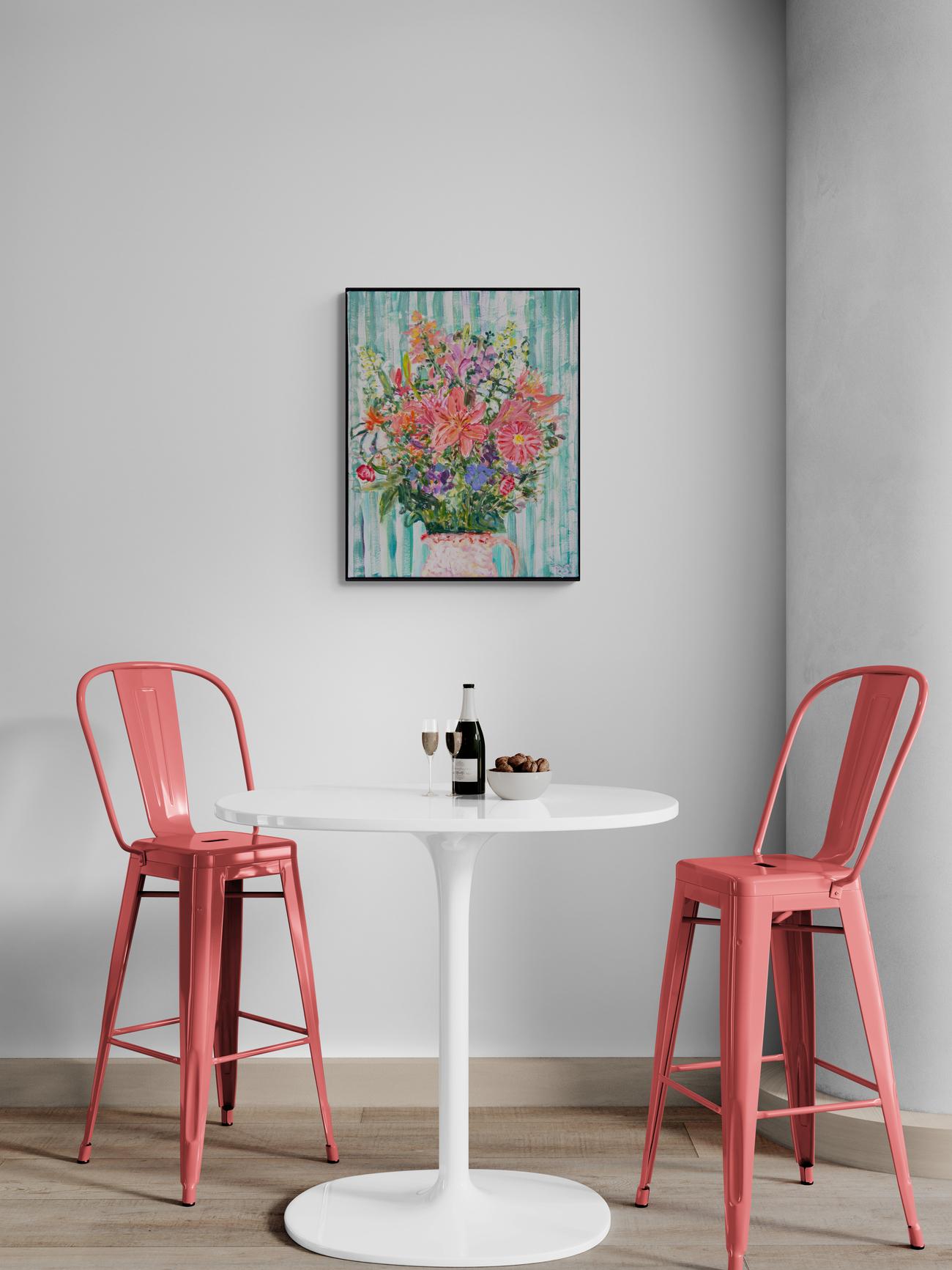 Fresh Flowers - contemporary, floral still life, acrylic and oil on canvas For Sale 10