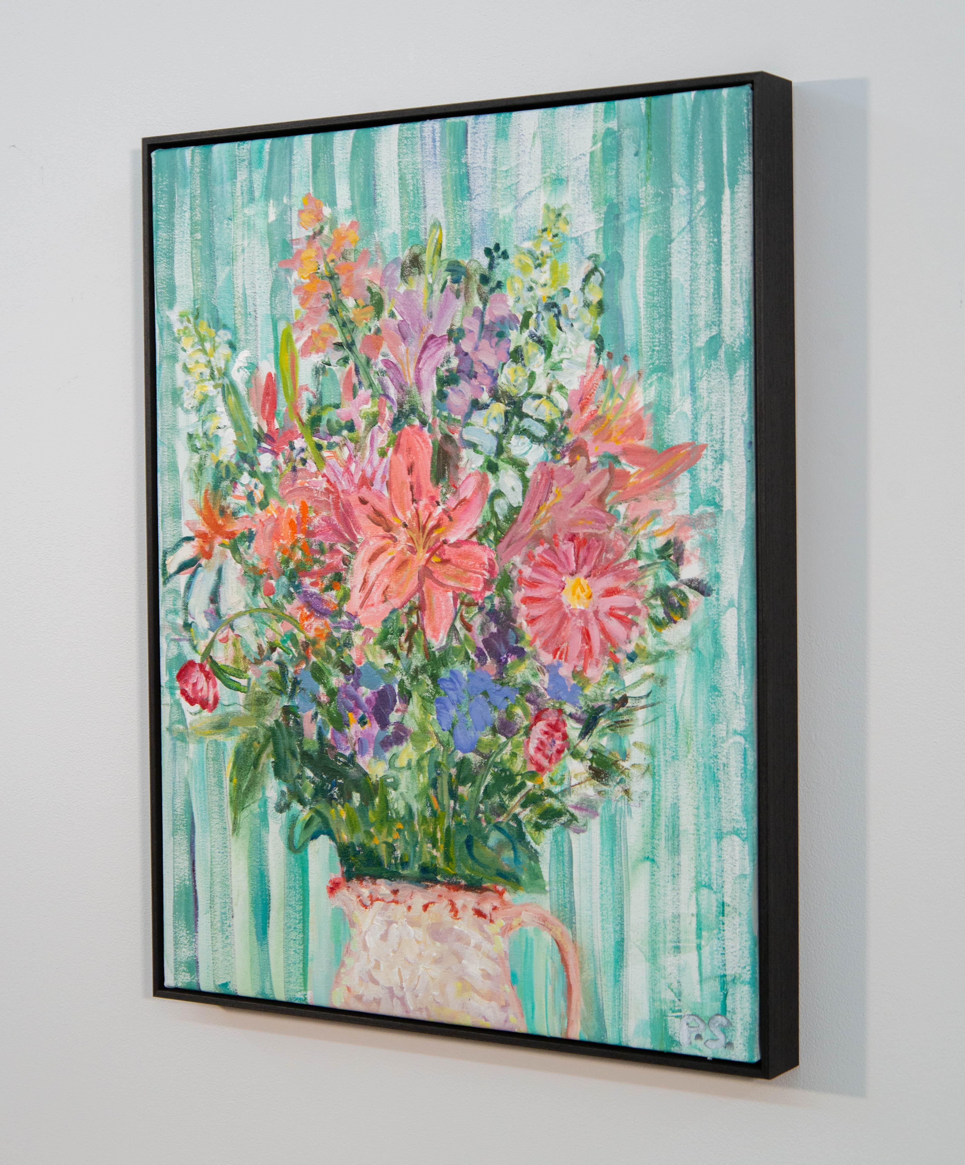 Fresh Flowers - contemporain, nature morte florale, acrylique et huile sur toile - Contemporain Painting par Pat Service
