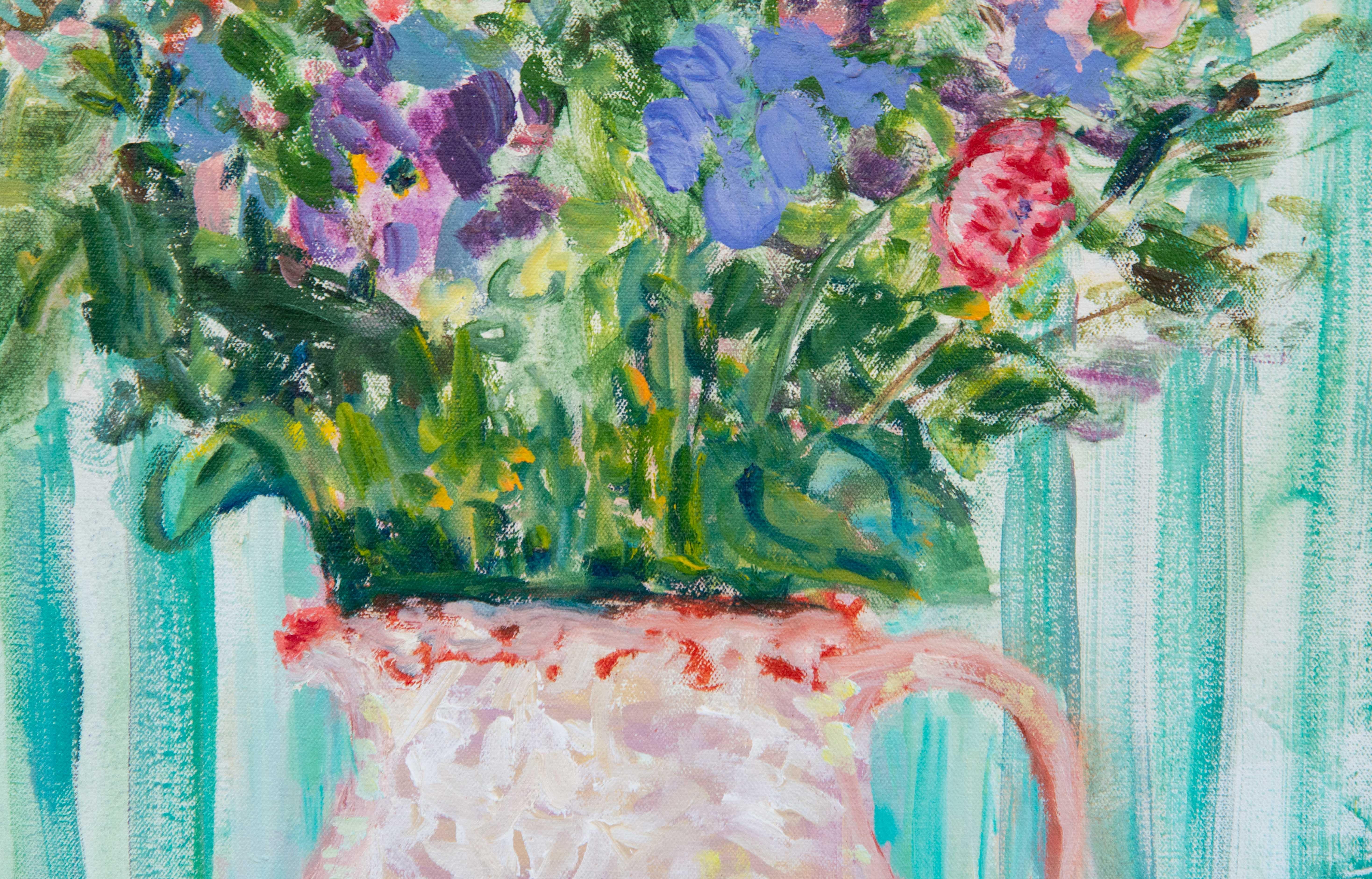 Fresh Flowers - contemporary, floral still life, acrylic and oil on canvas For Sale 2