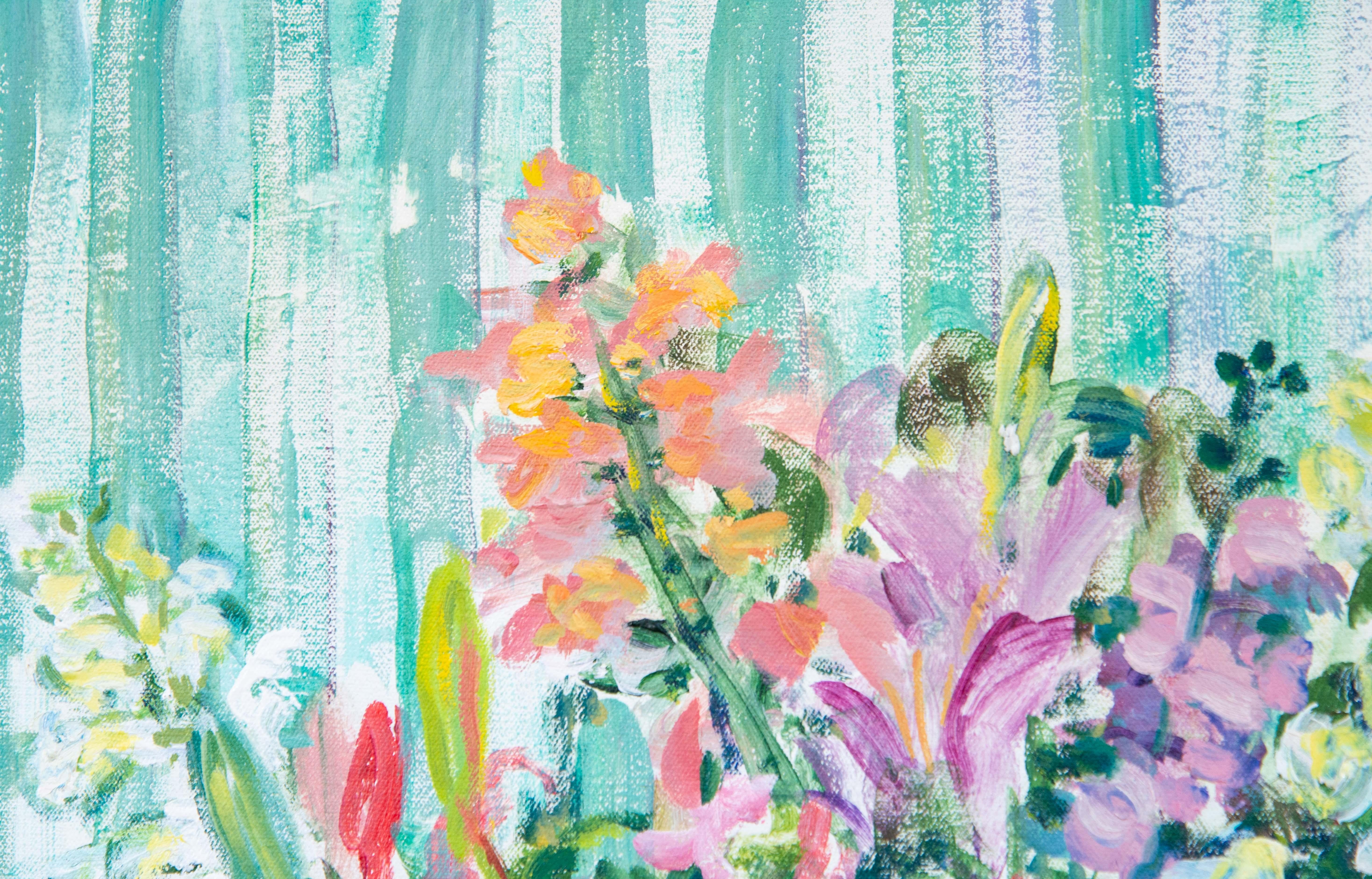 Fresh Flowers - contemporary, floral still life, acrylic and oil on canvas For Sale 4