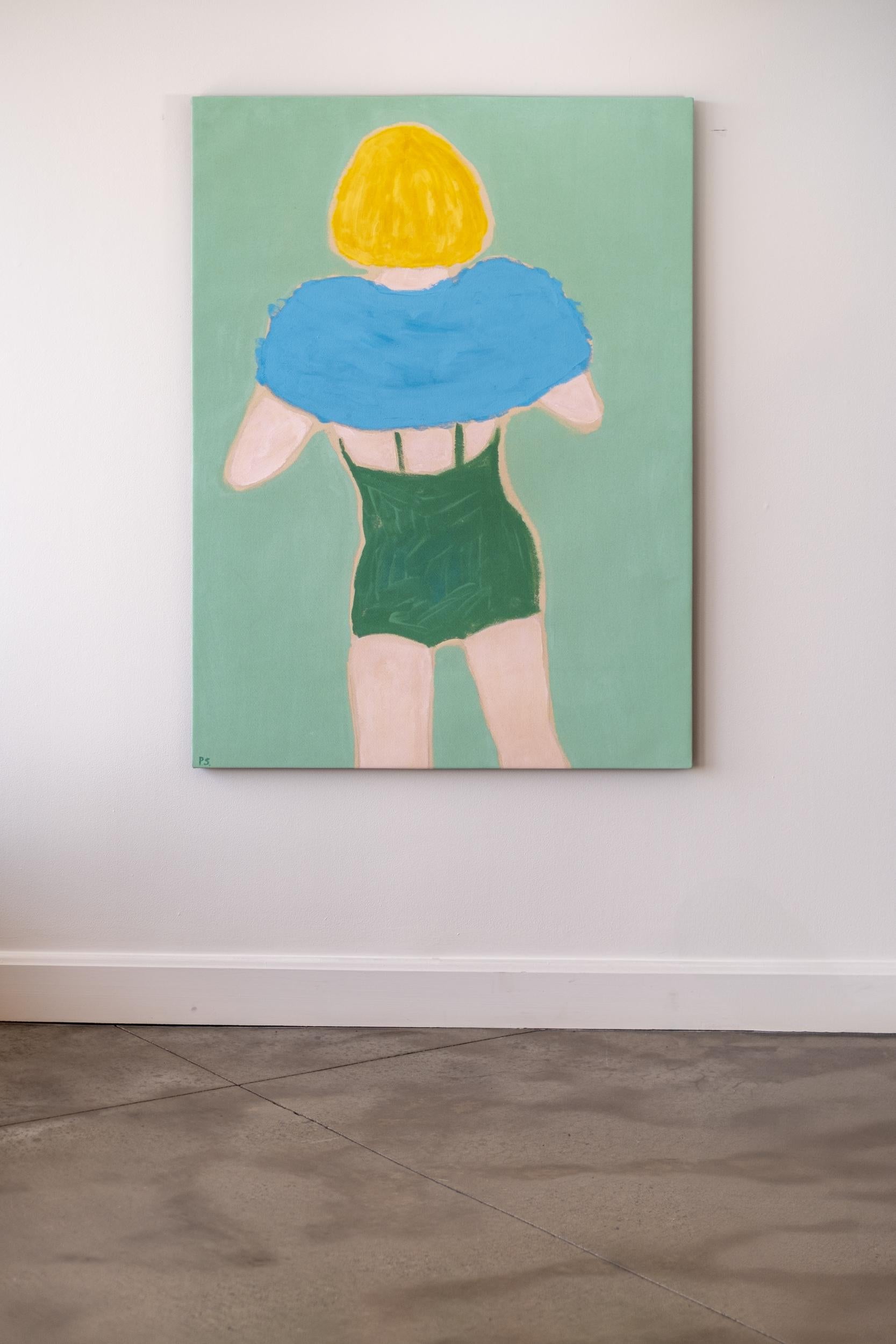 Fille avec une serviette - nageuse, contemporain minimal, figuratif, acrylique sur toile - Contemporain Painting par Pat Service