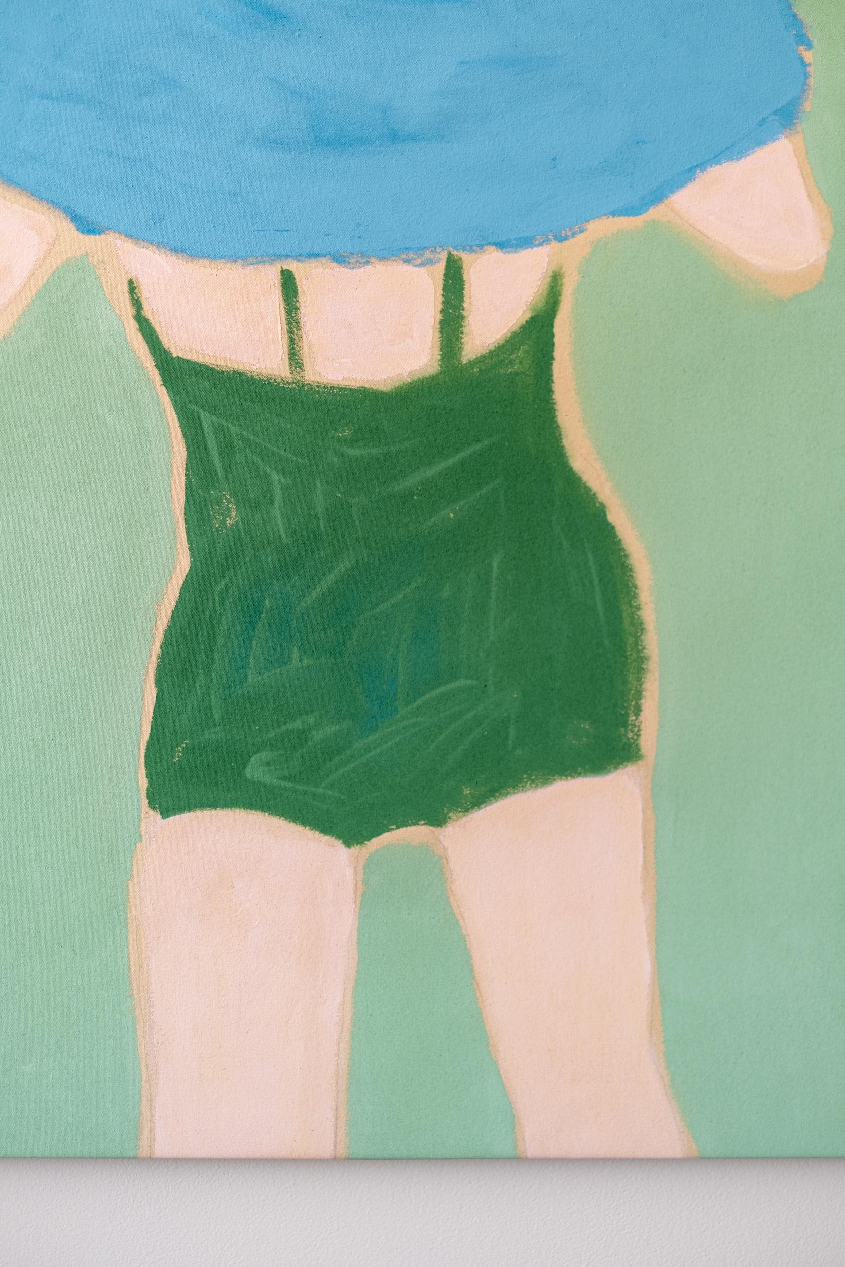 Fille avec une serviette - nageuse, contemporain minimal, figuratif, acrylique sur toile en vente 2