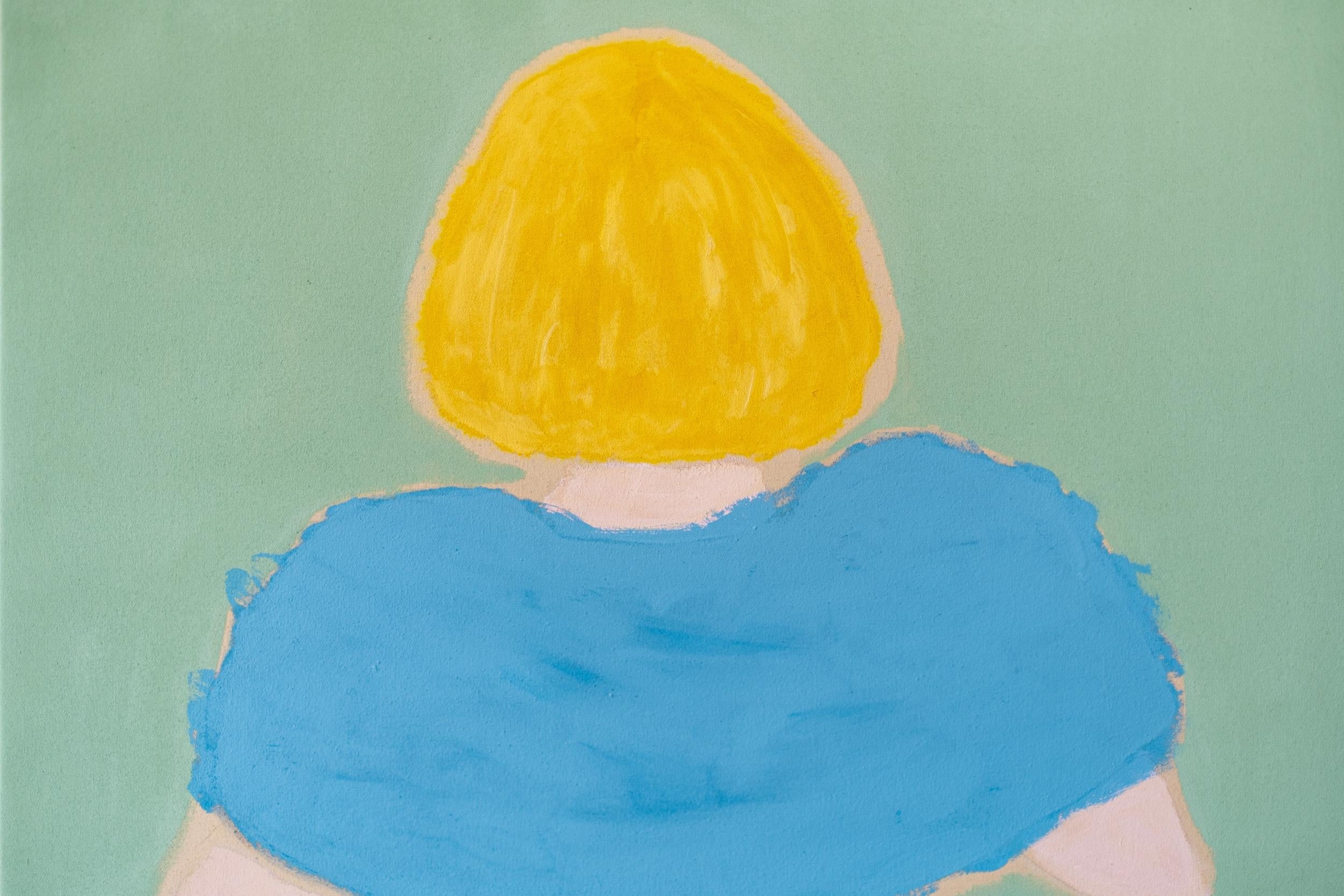 Fille avec une serviette - nageuse, contemporain minimal, figuratif, acrylique sur toile en vente 3