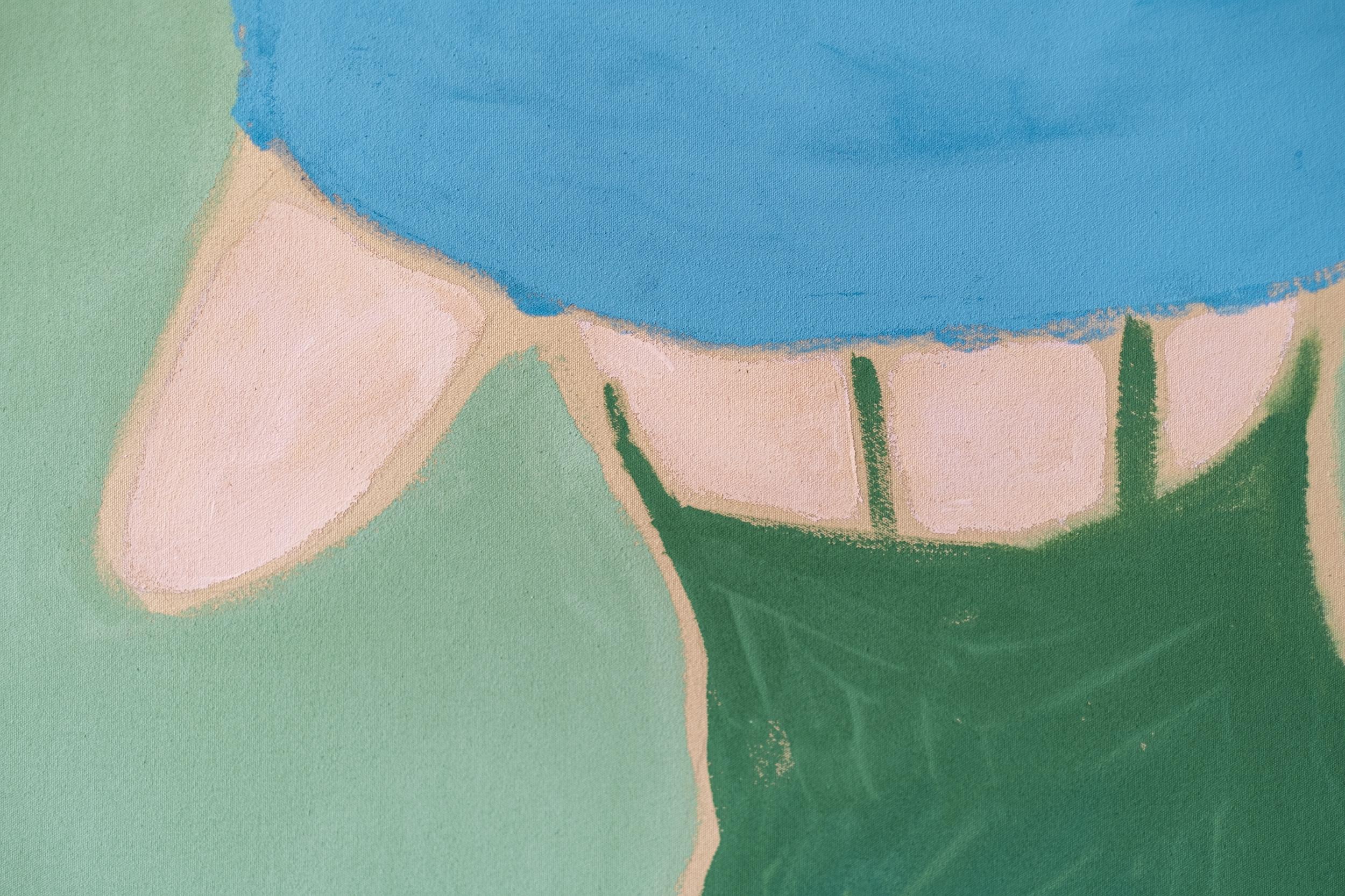 Fille avec une serviette - nageuse, contemporain minimal, figuratif, acrylique sur toile en vente 4