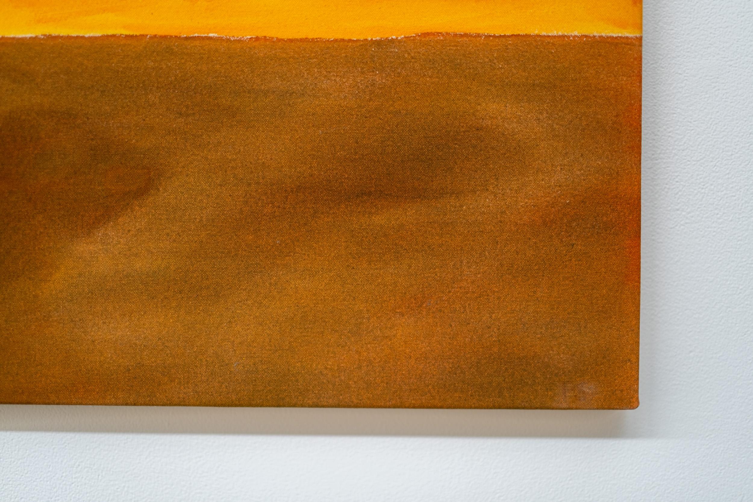 Green Mountain - minimalista, abstracto, paisaje, acrílico sobre lienzo - Abstract Painting Naranja de Pat Service