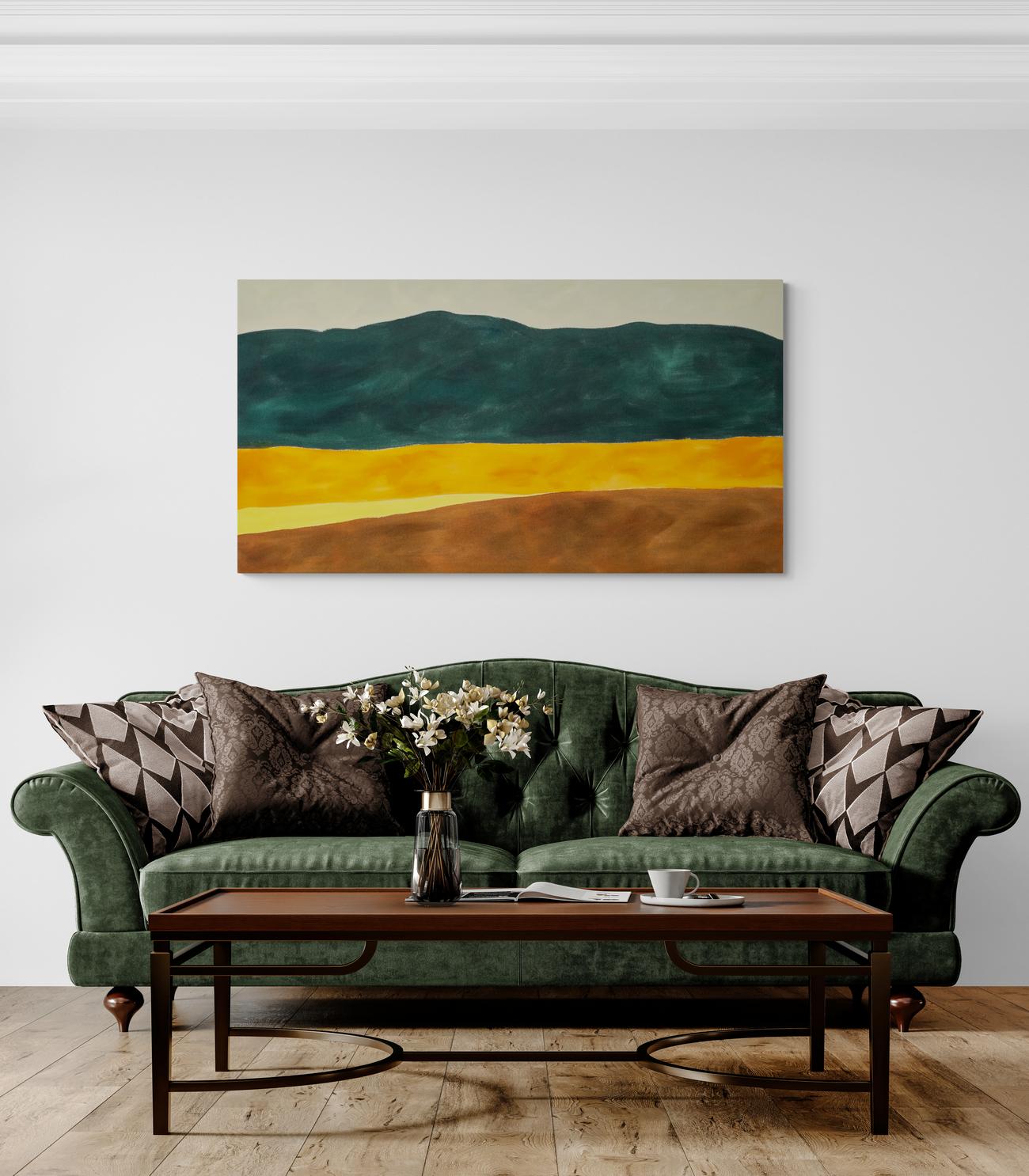 Green Mountain - minimalista, abstracto, paisaje, acrílico sobre lienzo en venta 4