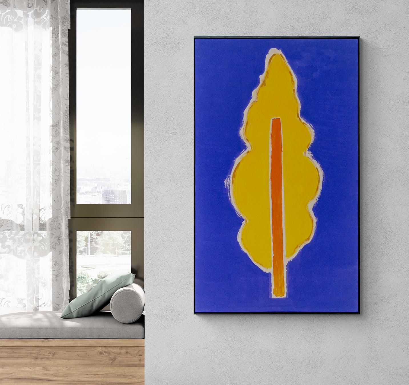 Guest - bright, colorful, minimalist, abstracted tree, acrylic on canvas For Sale 3