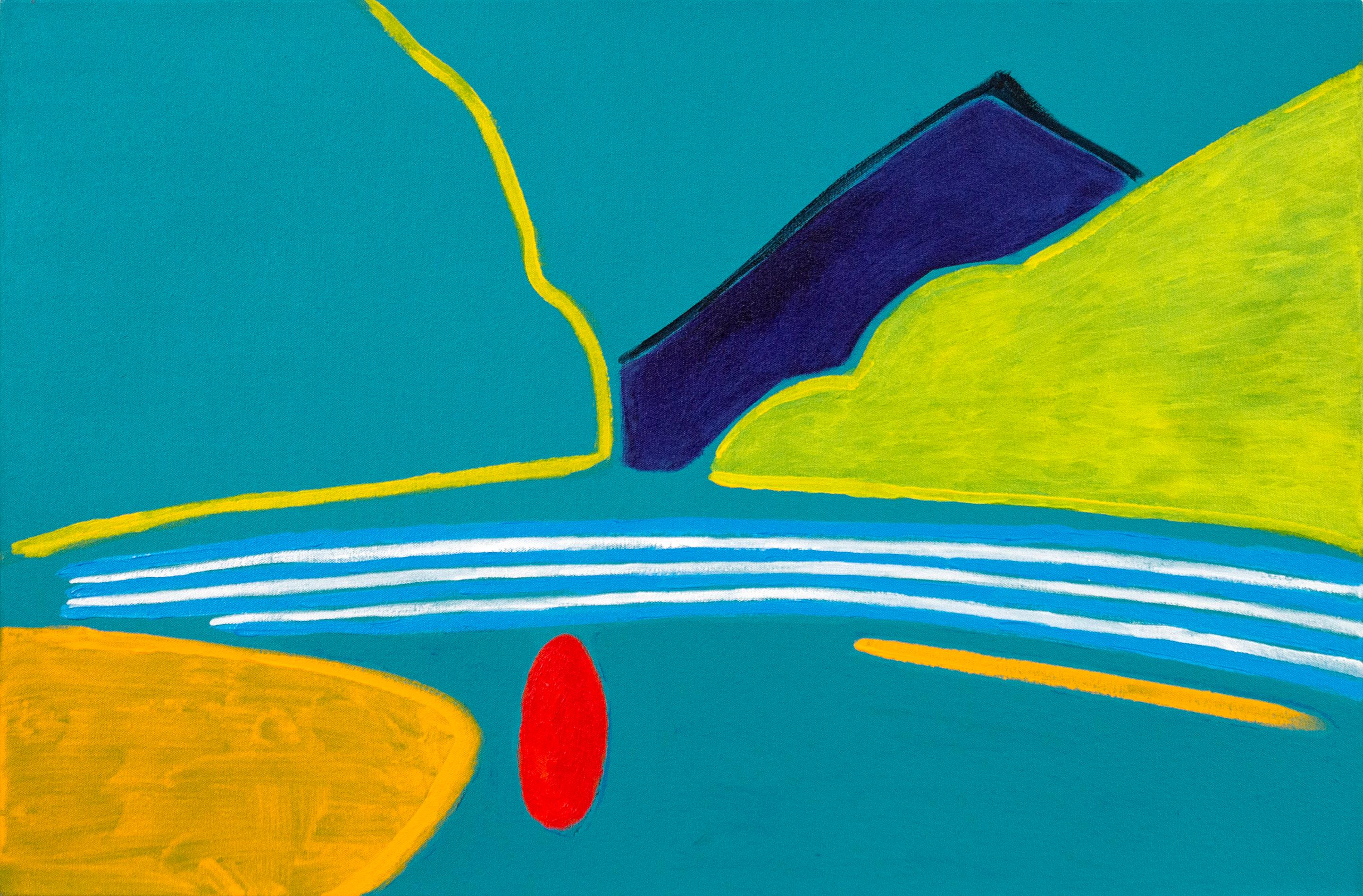 Pat Service Abstract Painting - Joan - vibrant, minimalist, abstracted landscape, acrylic on canvas