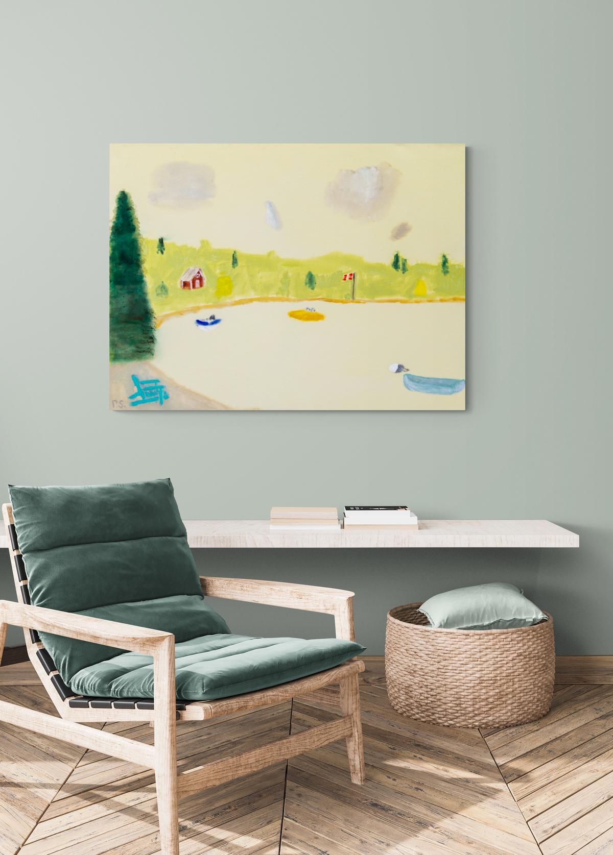 Lake-Junket - warm, expressive, colorful, landscape, acrylic on canvas For Sale 4