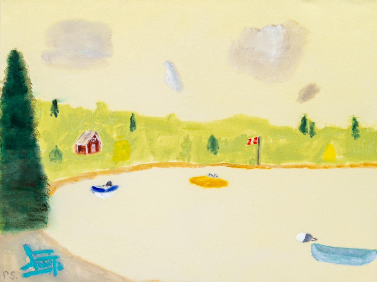 Lake-Junket – warme, ausdrucksstarke, farbenfrohe Landschaft, Acryl auf Leinwand – Painting von Pat Service