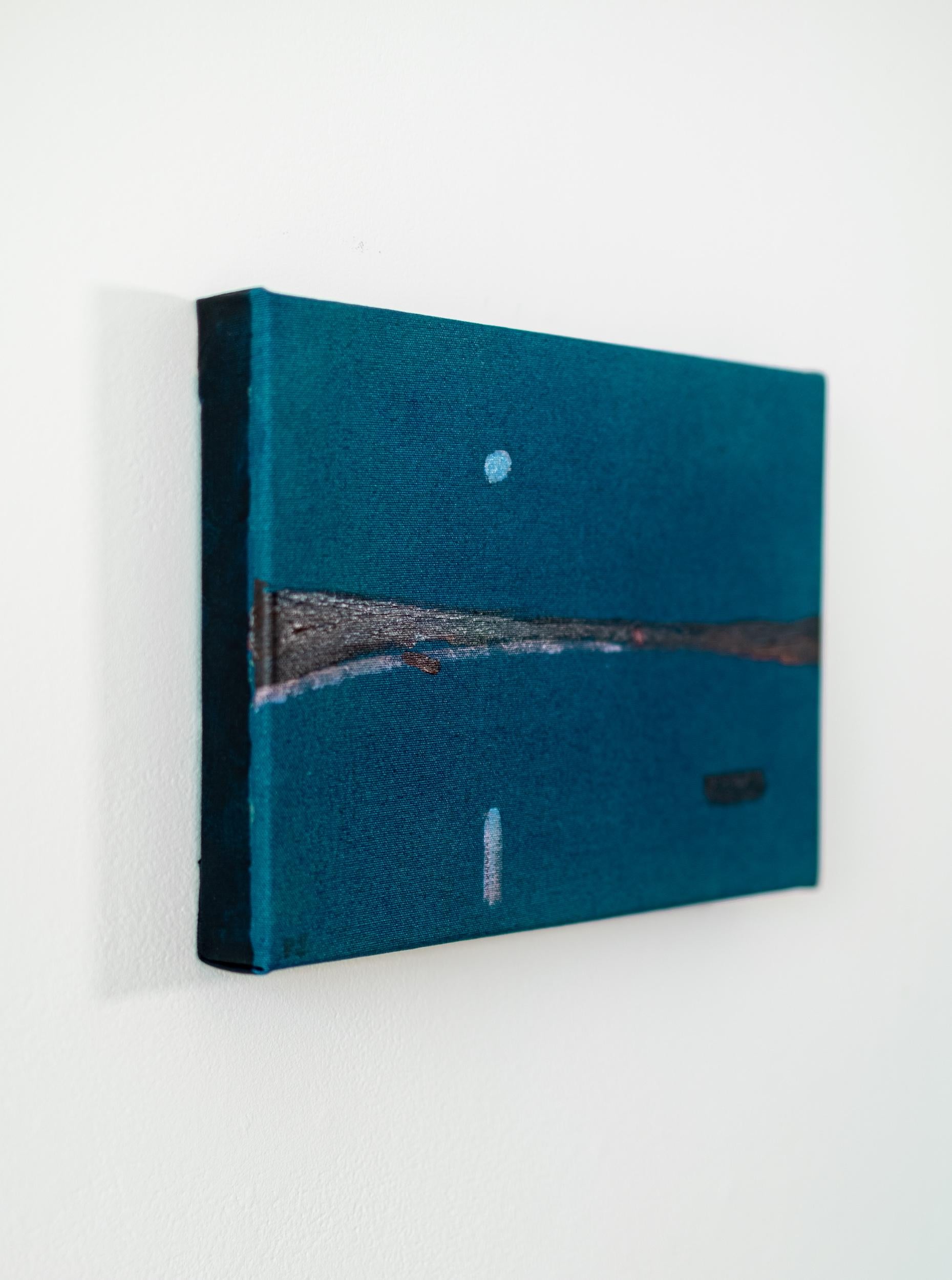 Seeufer: Graphite Blue - zeitgenössisch, minimalistisch, Landschaft, Acryl auf Leinwand im Angebot 1