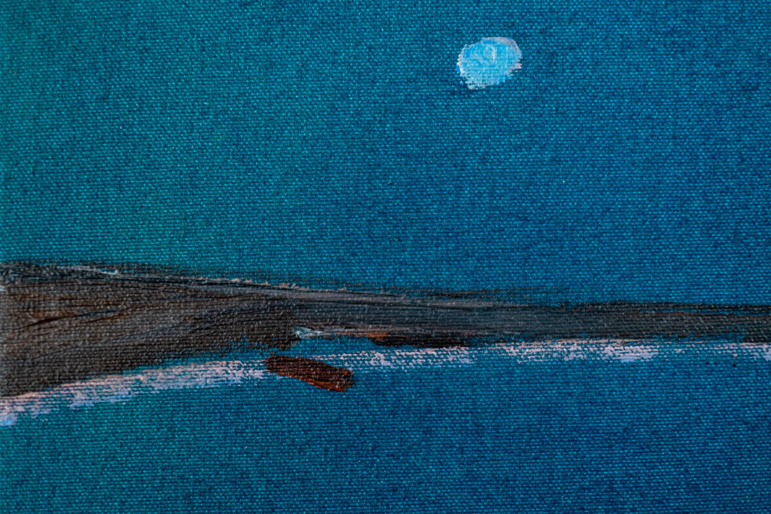 Seeufer: Graphite Blue - zeitgenössisch, minimalistisch, Landschaft, Acryl auf Leinwand im Angebot 3