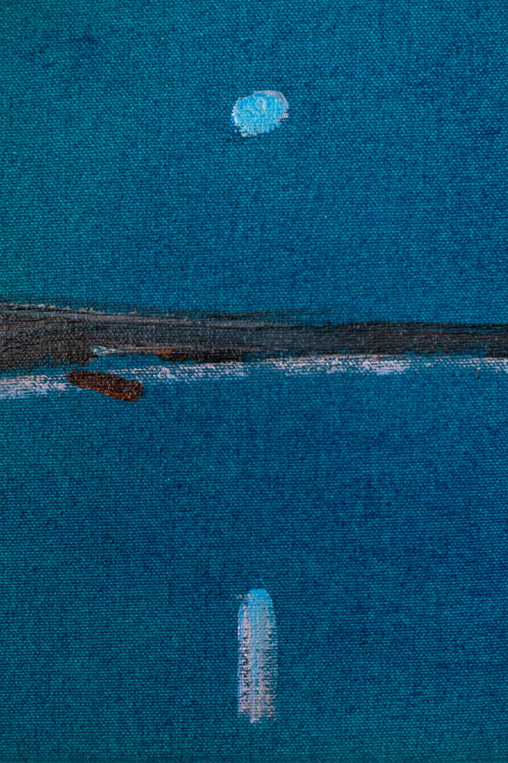 Seeufer: Graphite Blue - zeitgenössisch, minimalistisch, Landschaft, Acryl auf Leinwand im Angebot 5