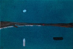 Lakeside: Graphite Blue - contemporary, minimalist, landscape, acrylic on canvas