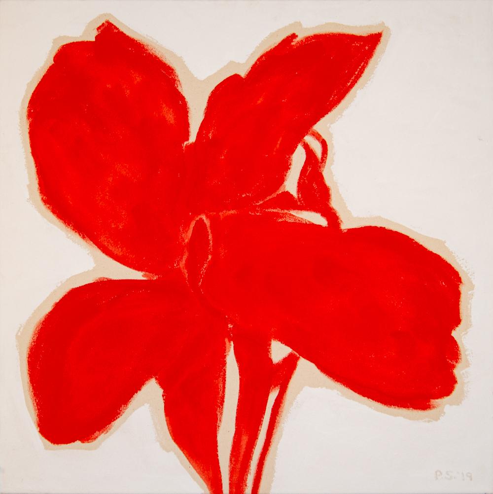 Lily Lily, Rot – farbenfrohe, ausdrucksstarke, abstrakte Blumen, Acryl auf Leinwand