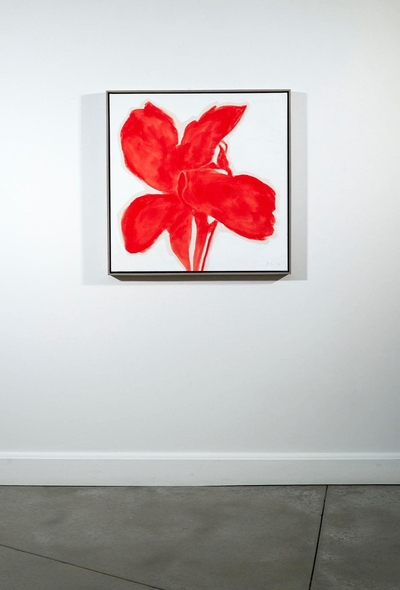 Lily, Red - minimalista, astratto, floreale, acrilico su tela - Painting di Pat Service