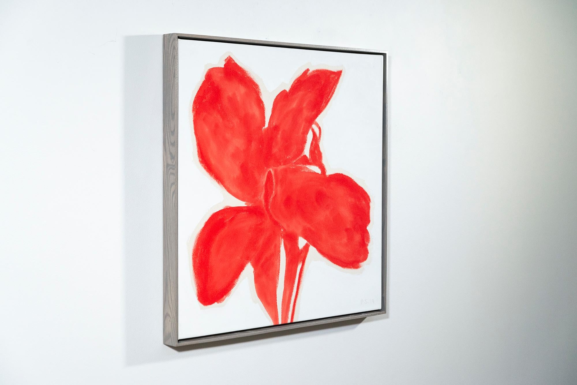 Lily, Red - minimalista, astratto, floreale, acrilico su tela - Still-Life Painting Beige di Pat Service