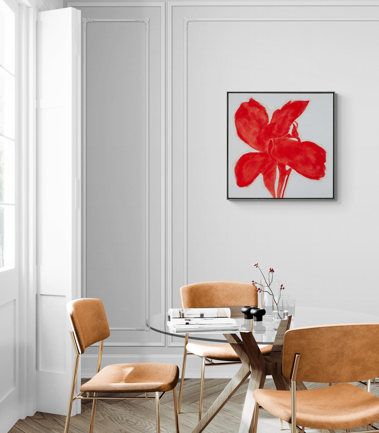 Lily, Red - minimalista, astratto, floreale, acrilico su tela in vendita 2