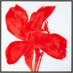 Lily, rouge, minimaliste, abstrait, floral, acrylique sur toile