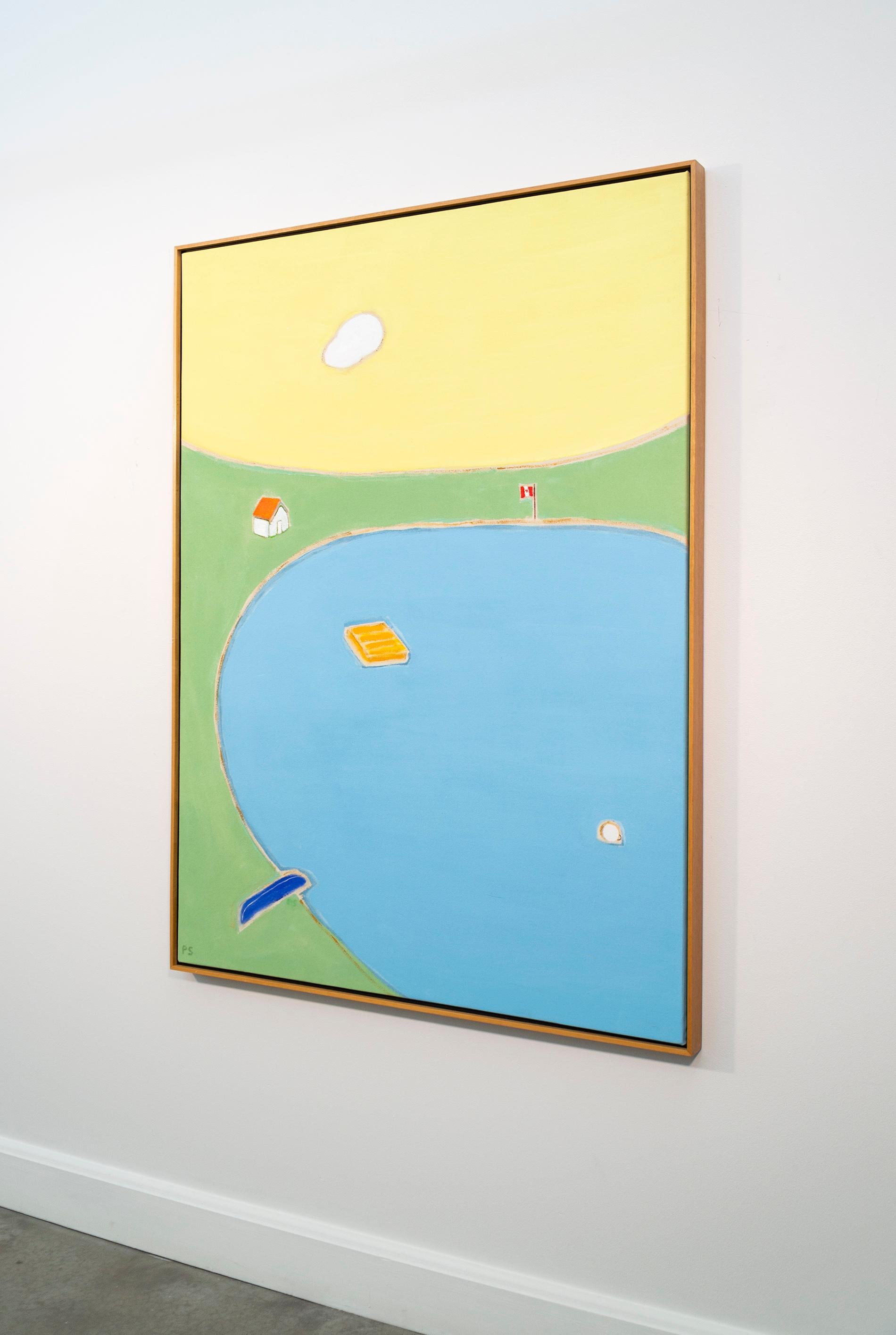 Middle Lake - paysage coloré, minimaliste et abstrait, acrylique sur toile - Abstrait Painting par Pat Service