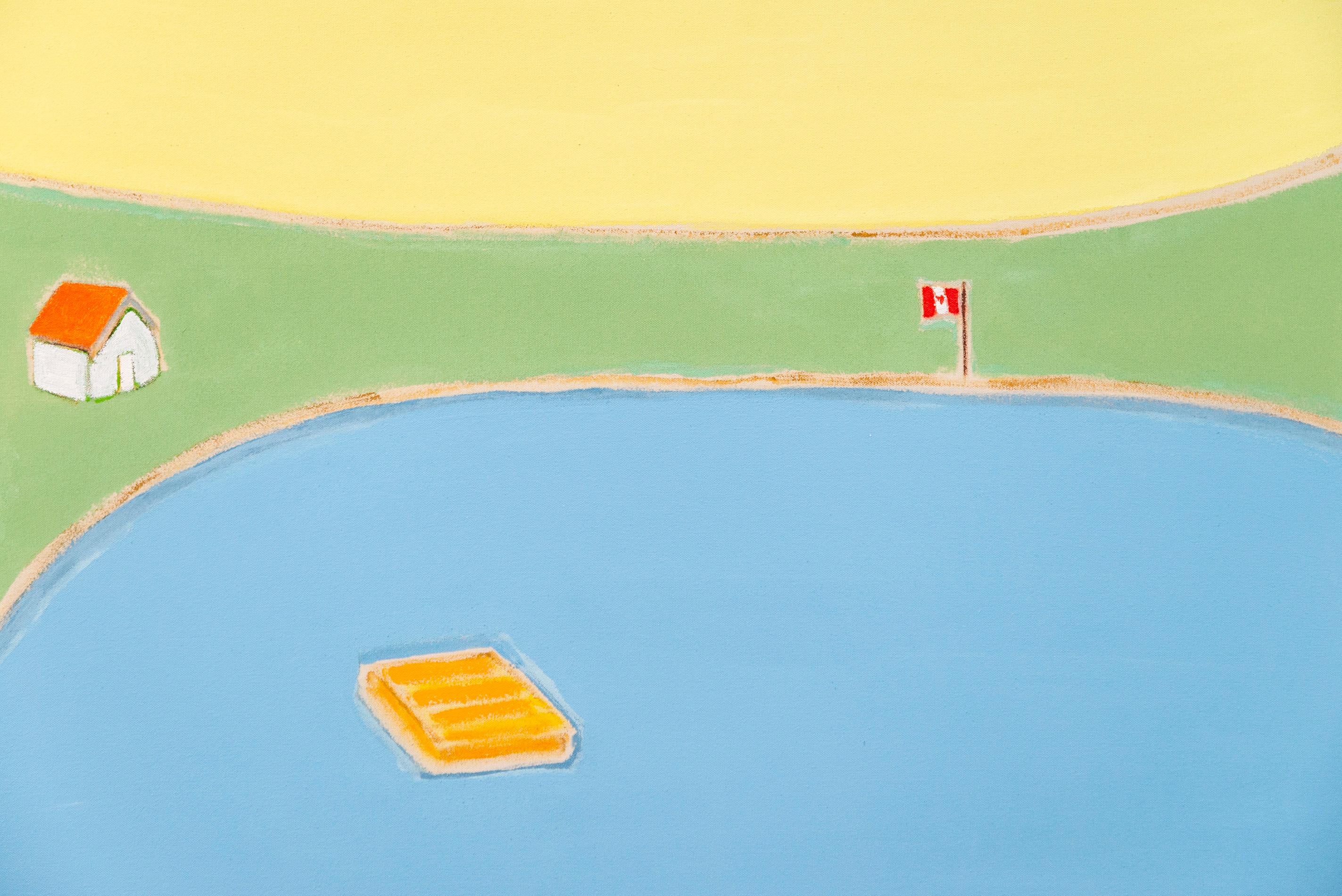 Middle Lake - paysage coloré, minimaliste et abstrait, acrylique sur toile en vente 2