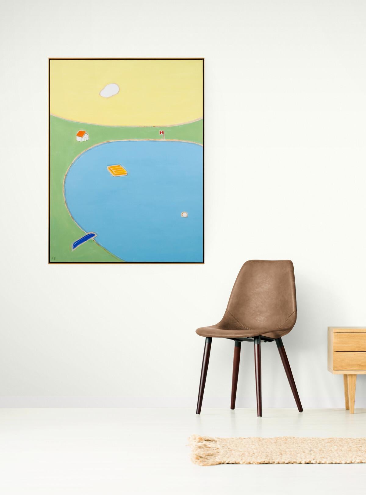 Middle Lake - paysage coloré, minimaliste et abstrait, acrylique sur toile en vente 3