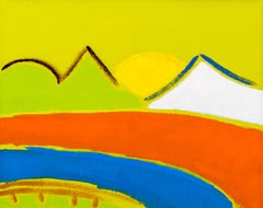 Mountain Sun - bright, minimalist, abstracted landscape, acrylic on canvas