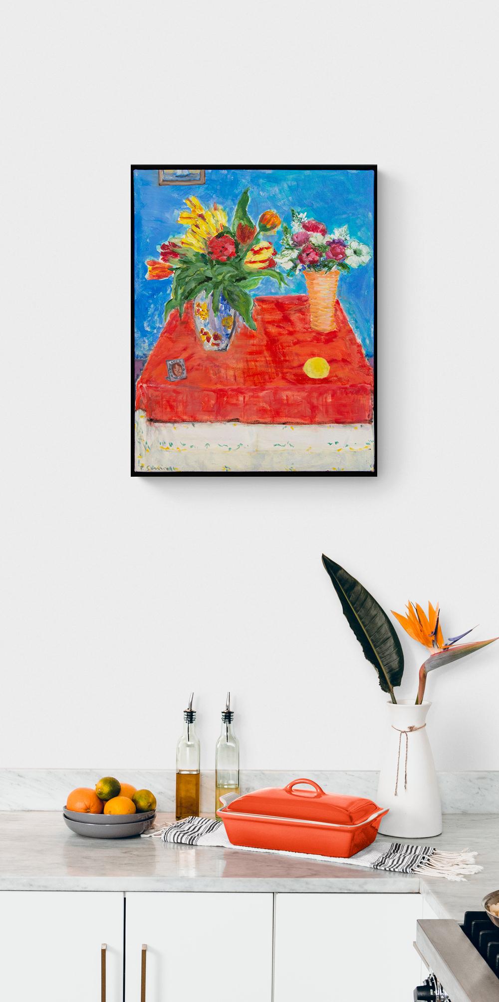 My Favourite Orange Silk Cloth - nature morte florale, acrylique et huile sur toile en vente 8