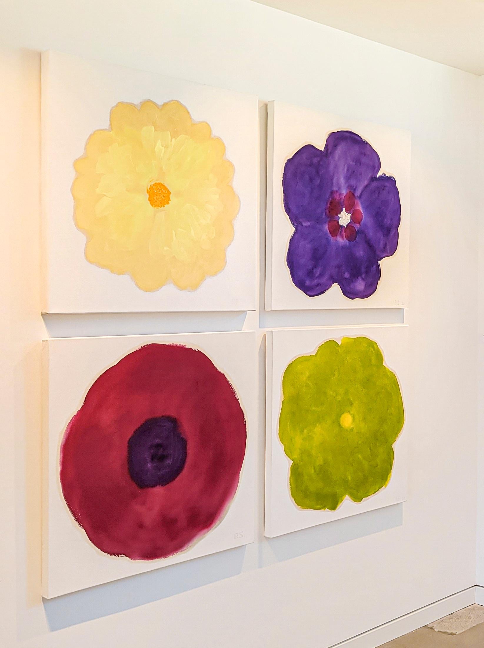Il mio cuore batte qui - colorato, minimal, astratto floreale, acrilico su tela - Painting di Pat Service