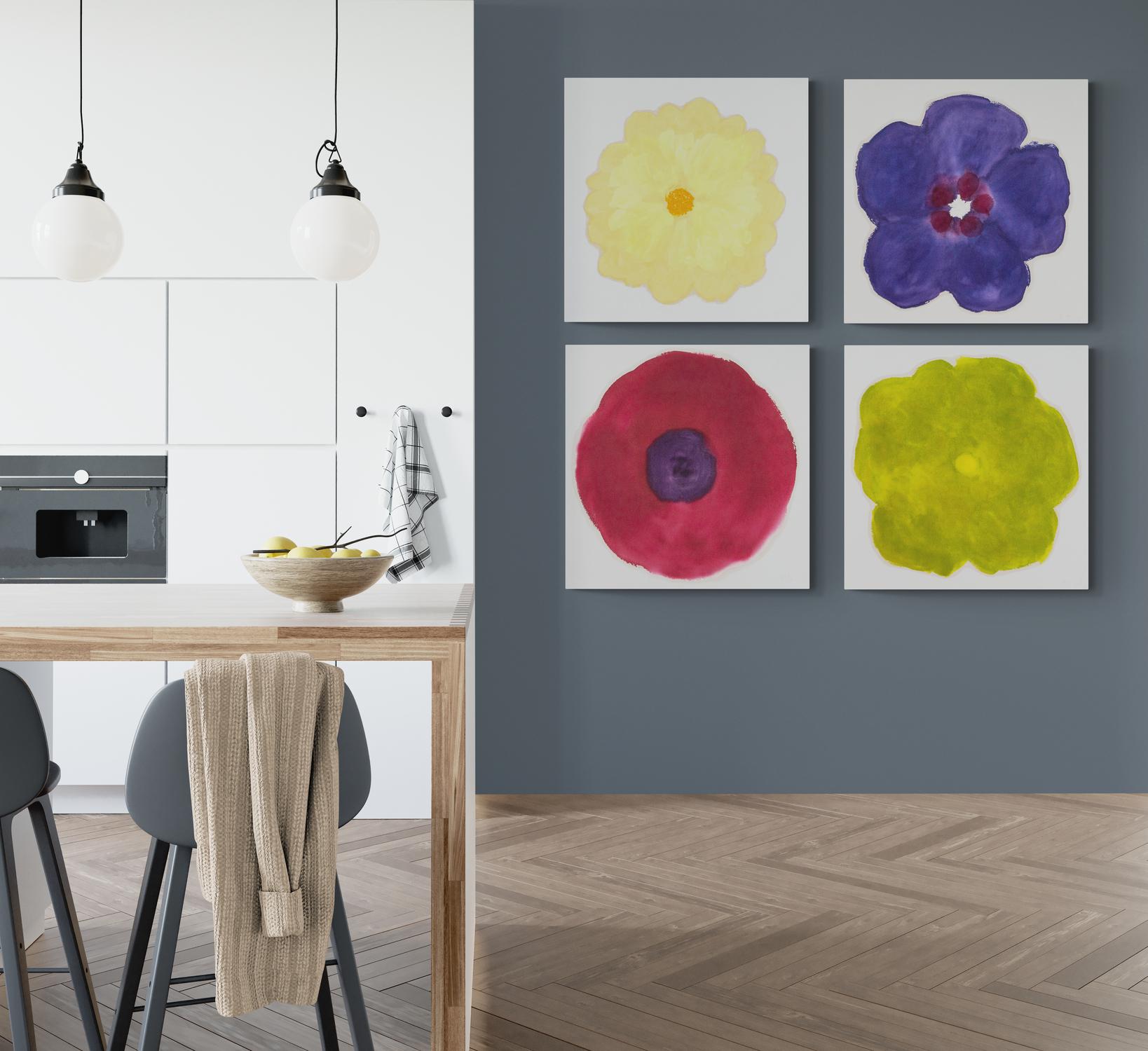 Il mio cuore batte qui - colorato, minimal, astratto floreale, acrilico su tela in vendita 3