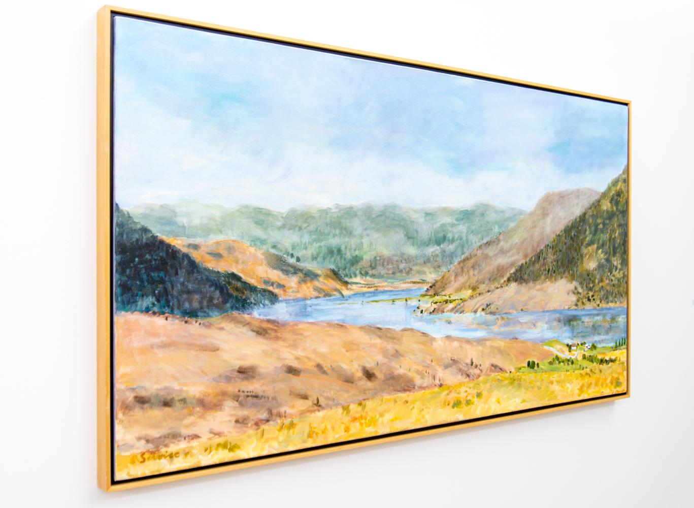 Pat Service’s expressive, colourful landscapes are a faithful homage to the land she grew up in. Nicola Lake was formed by ancient glaciers and winds its way through the hilly wilderness of south-central British Columbia. On a fishing trip with