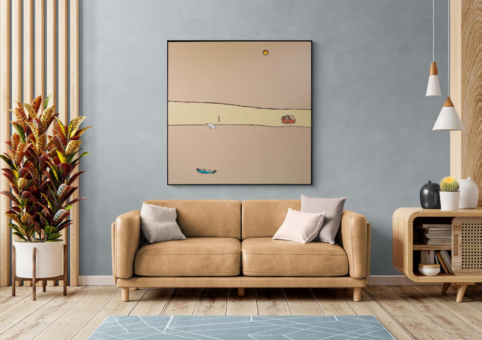 Turrón - brillante, cálido, minimalista, paisaje abstracto, acrílico sobre lienzo en venta 7