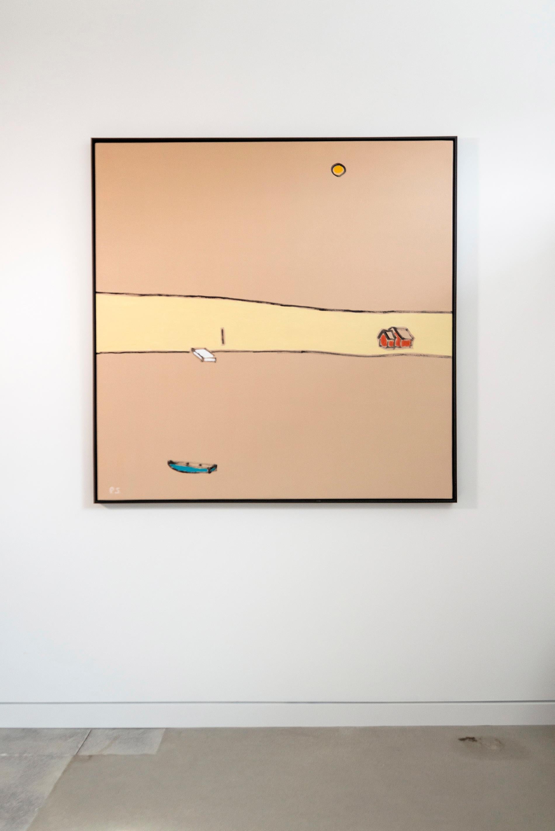 Turrón - brillante, cálido, minimalista, paisaje abstracto, acrílico sobre lienzo - Painting Abstracto de Pat Service