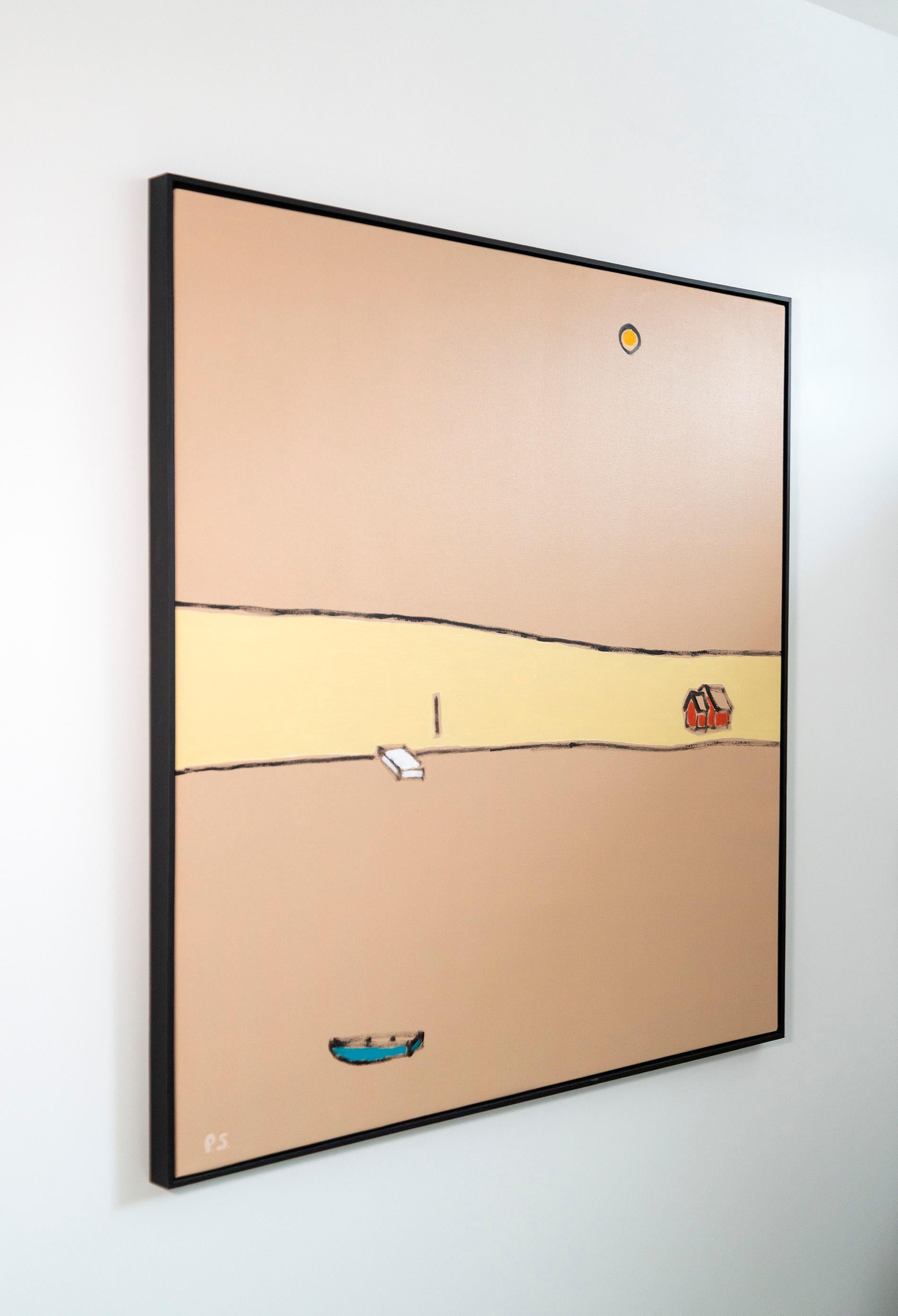 Turrón - brillante, cálido, minimalista, paisaje abstracto, acrílico sobre lienzo en venta 4