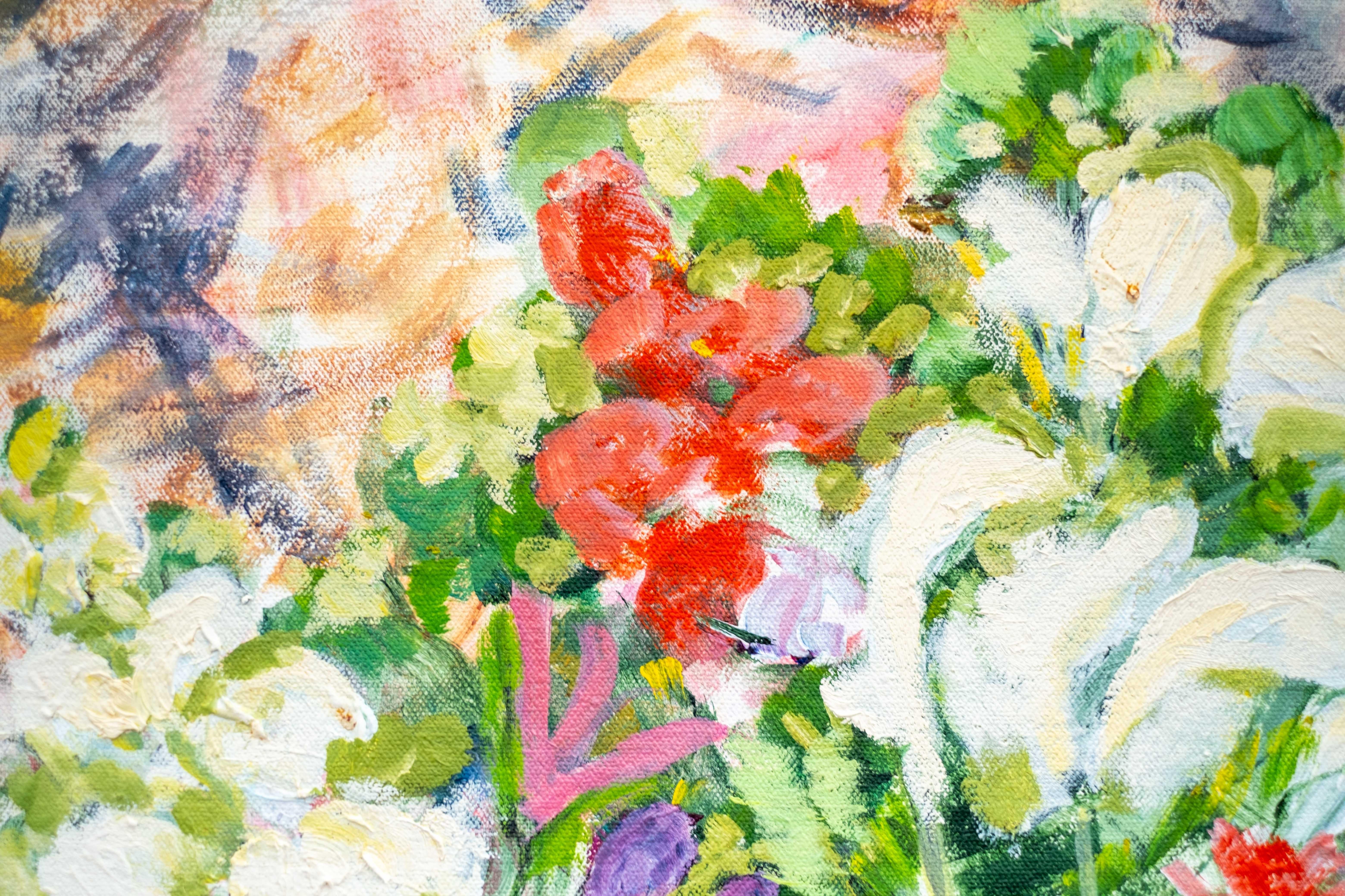 One & a Half - contemporaine, nature morte florale, acrylique et huile sur toile en vente 2