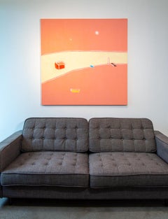 Peach Square - colourful, expressive, abstract landscape, acrylic on canvas