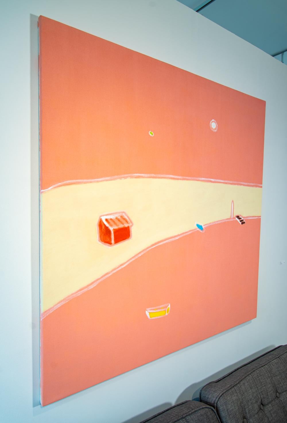 Peach Square - paysage abstrait, coloré, expressif, acrylique sur toile - Abstrait Painting par Pat Service