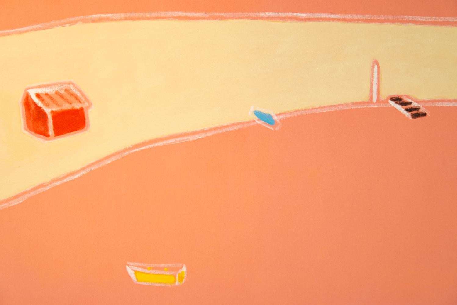 Peach Square - paysage abstrait, coloré, expressif, acrylique sur toile - Orange Abstract Painting par Pat Service
